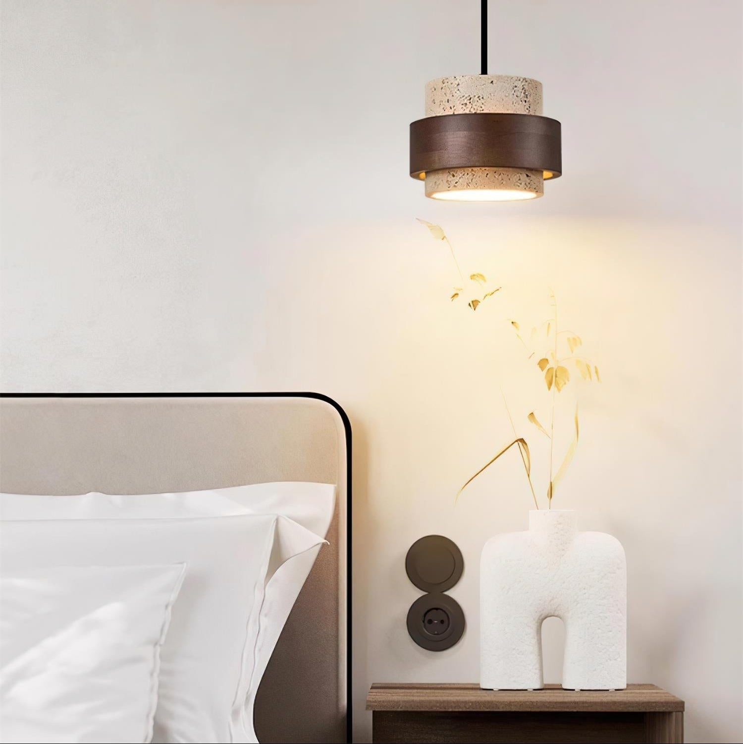 Avone Travertine and Walnut Plug-In Pendant Light - Neutral Decor