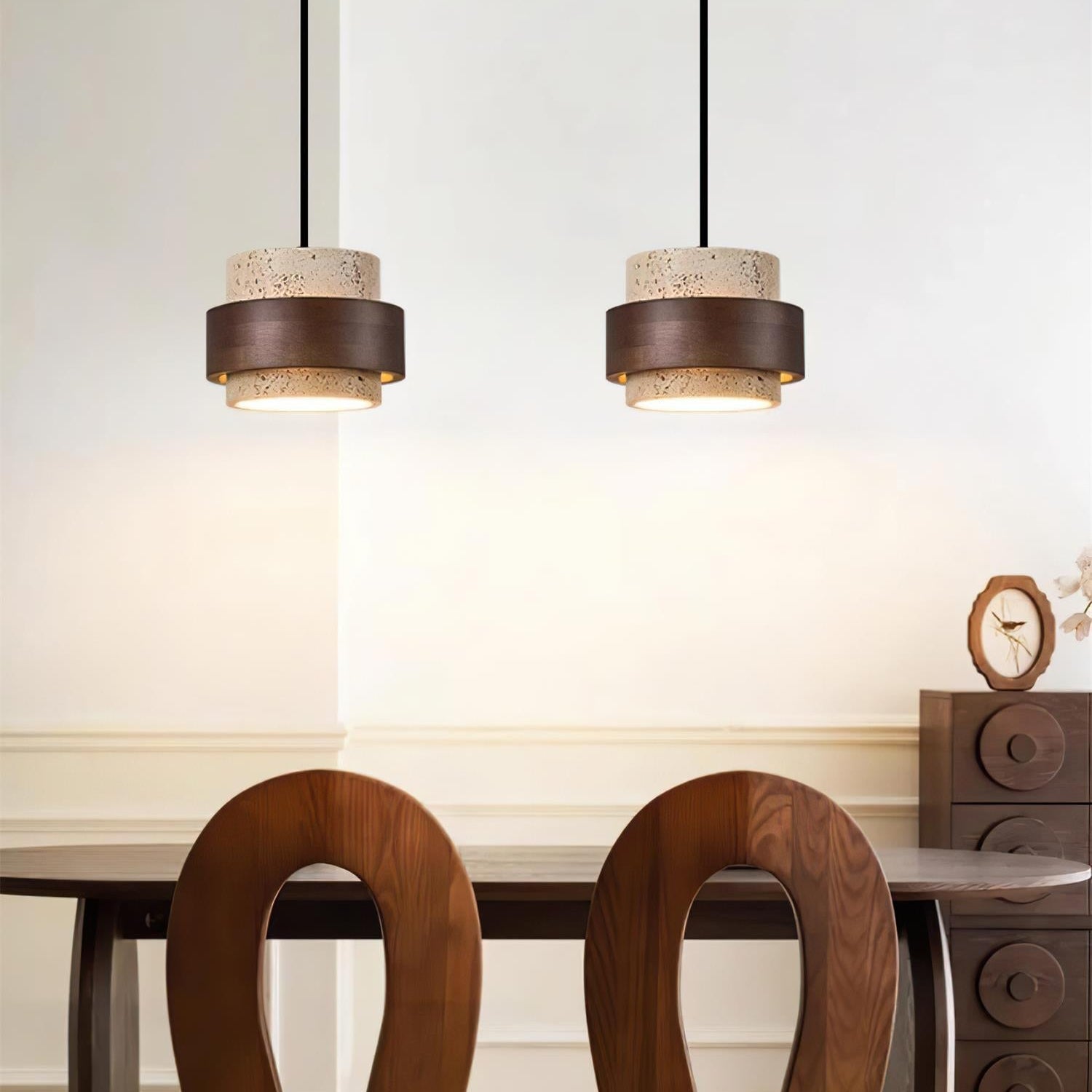 Avone Travertine and Walnut Plug-In Pendant Light - Neutral Decor