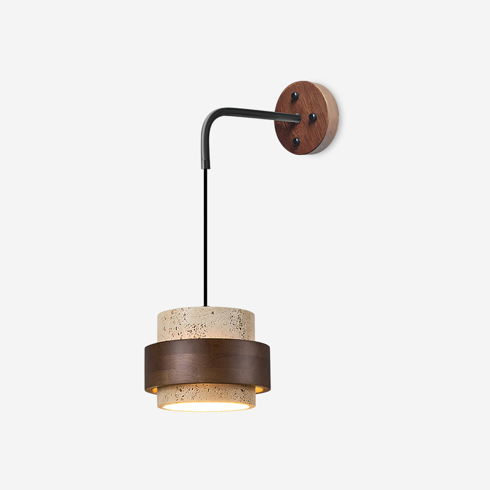 Wall Lamp Travertine and Walnut Accent Modern Minimalist - Neutral Decor
