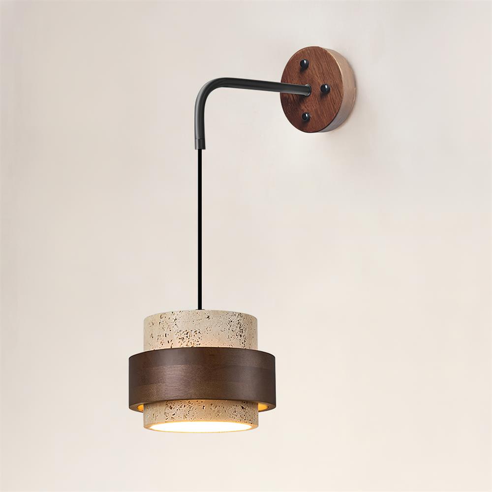Wall Lamp Travertine and Walnut Accent Modern Minimalist - Neutral Decor
