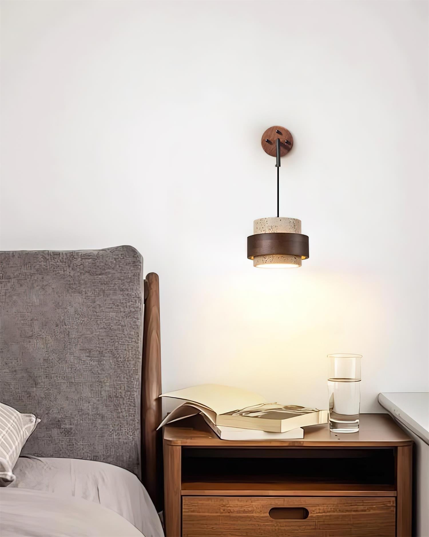 Wall Lamp Travertine and Walnut Accent Modern Minimalist - Neutral Decor