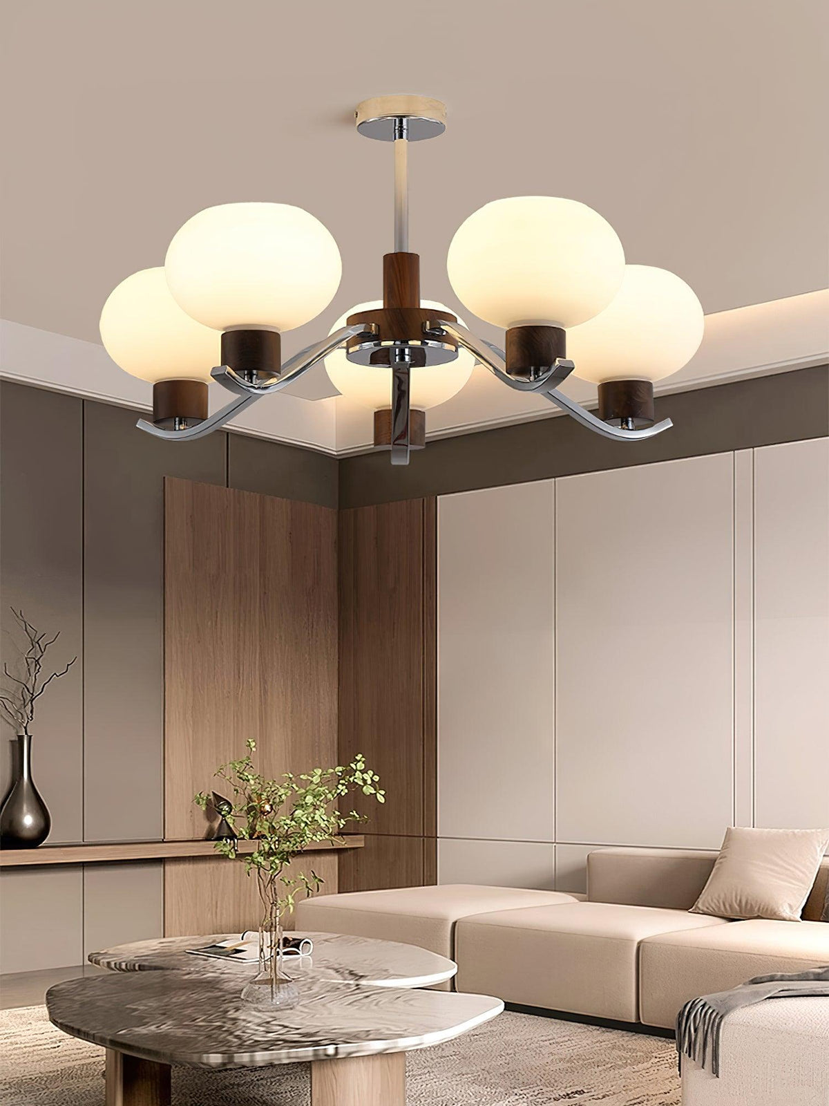 Elvinine Chandelier Chrome Walnut Elegant