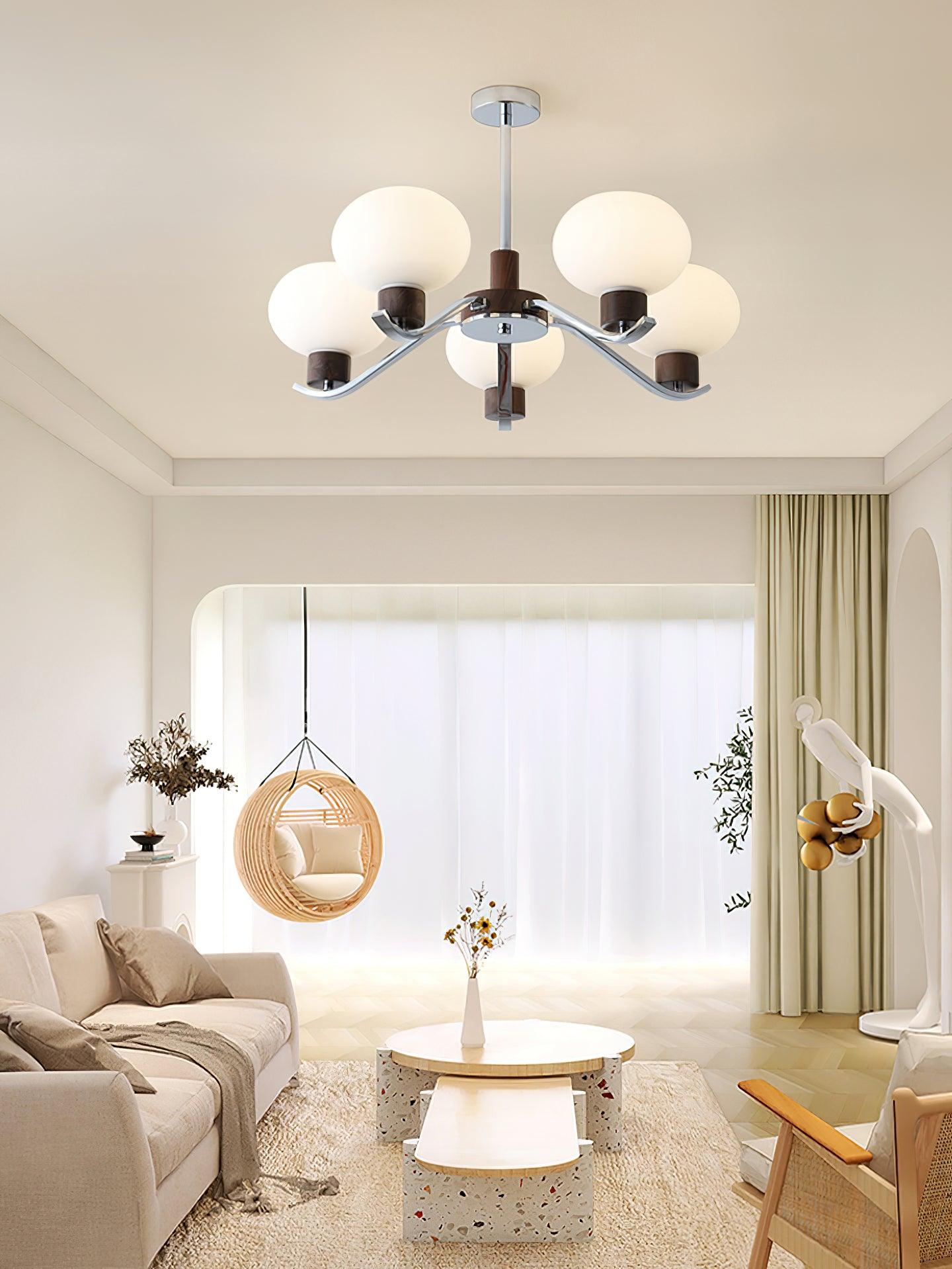 Elvinine Chandelier Chrome Walnut Elegant