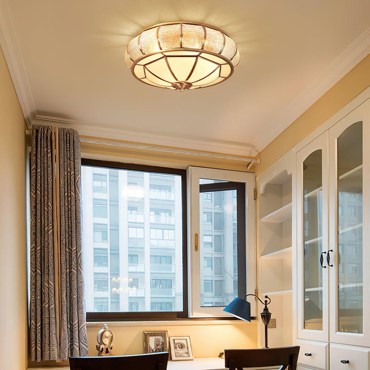 Deu Postmodern Luxury Drum Brass Glass Ceiling Light