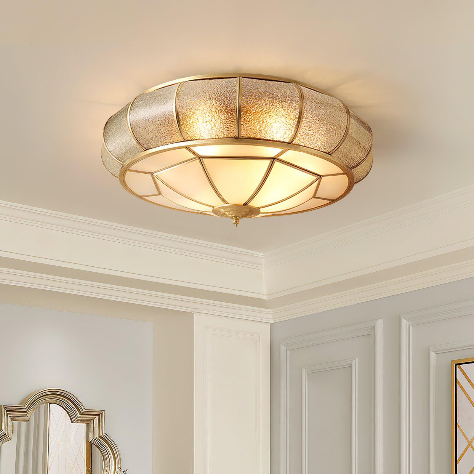 Deu Postmodern Luxury Drum Brass Glass Ceiling Light