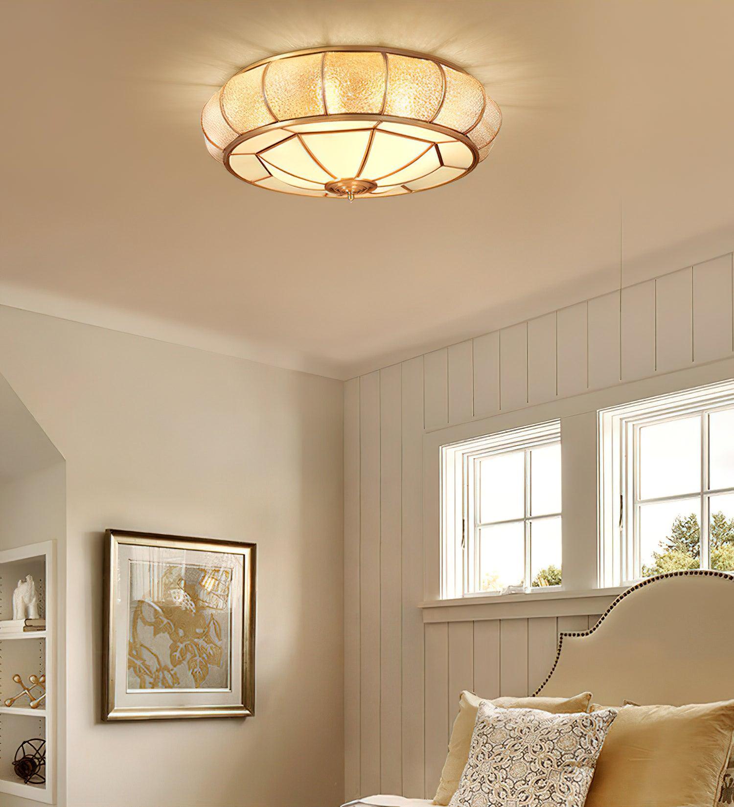 Deu Postmodern Luxury Drum Brass Glass Ceiling Light