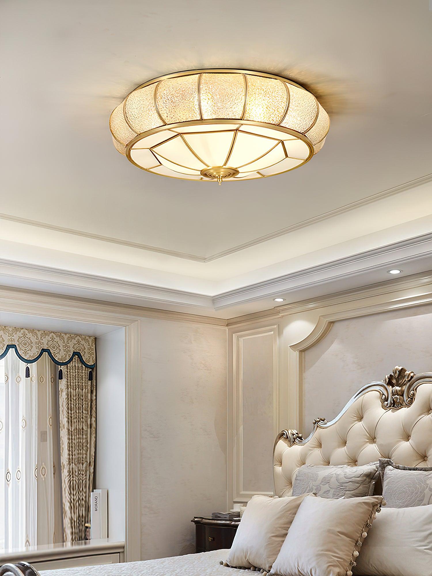 Deu Postmodern Luxury Drum Brass Glass Ceiling Light