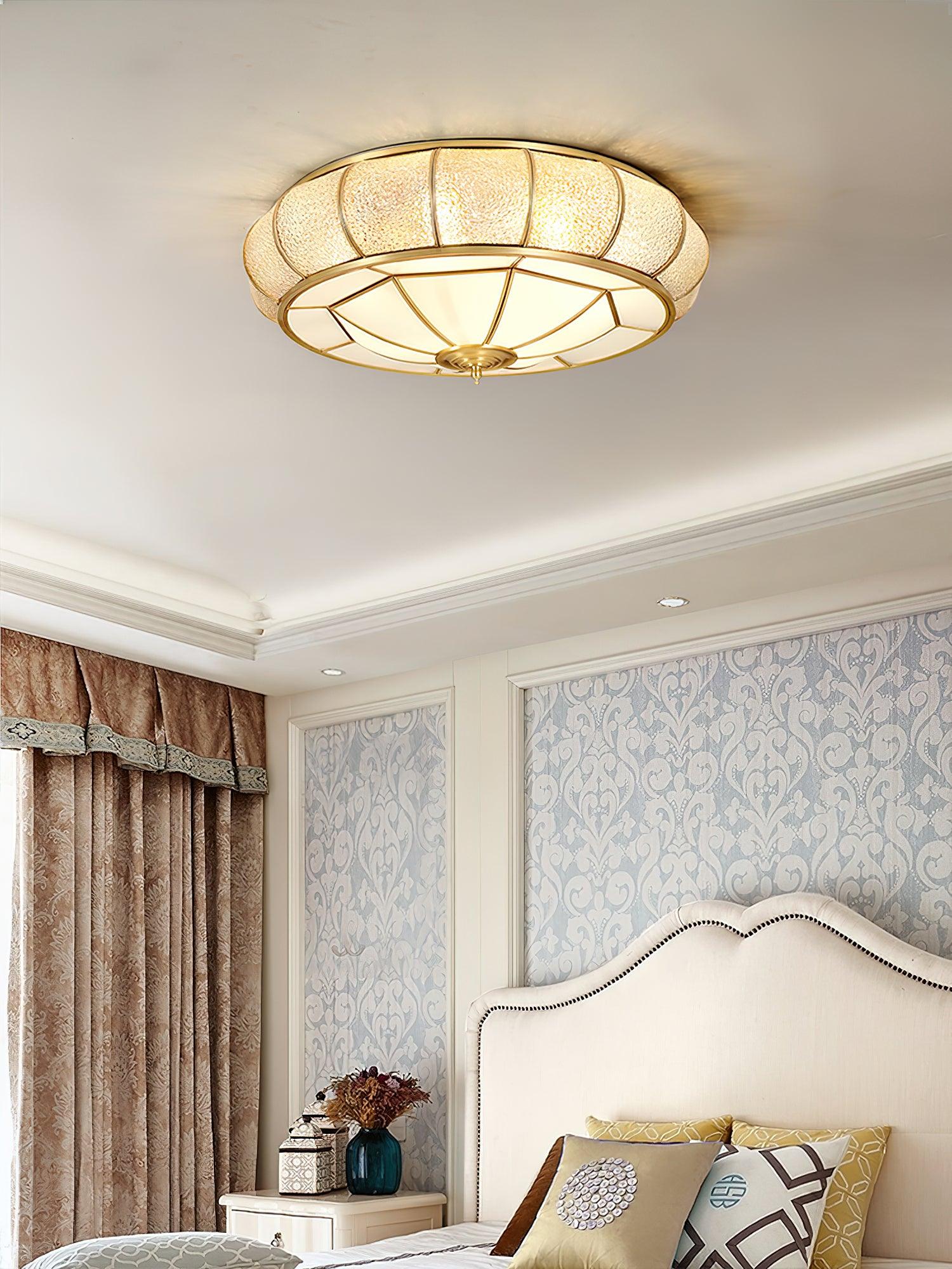 Deu Postmodern Luxury Drum Brass Glass Ceiling Light
