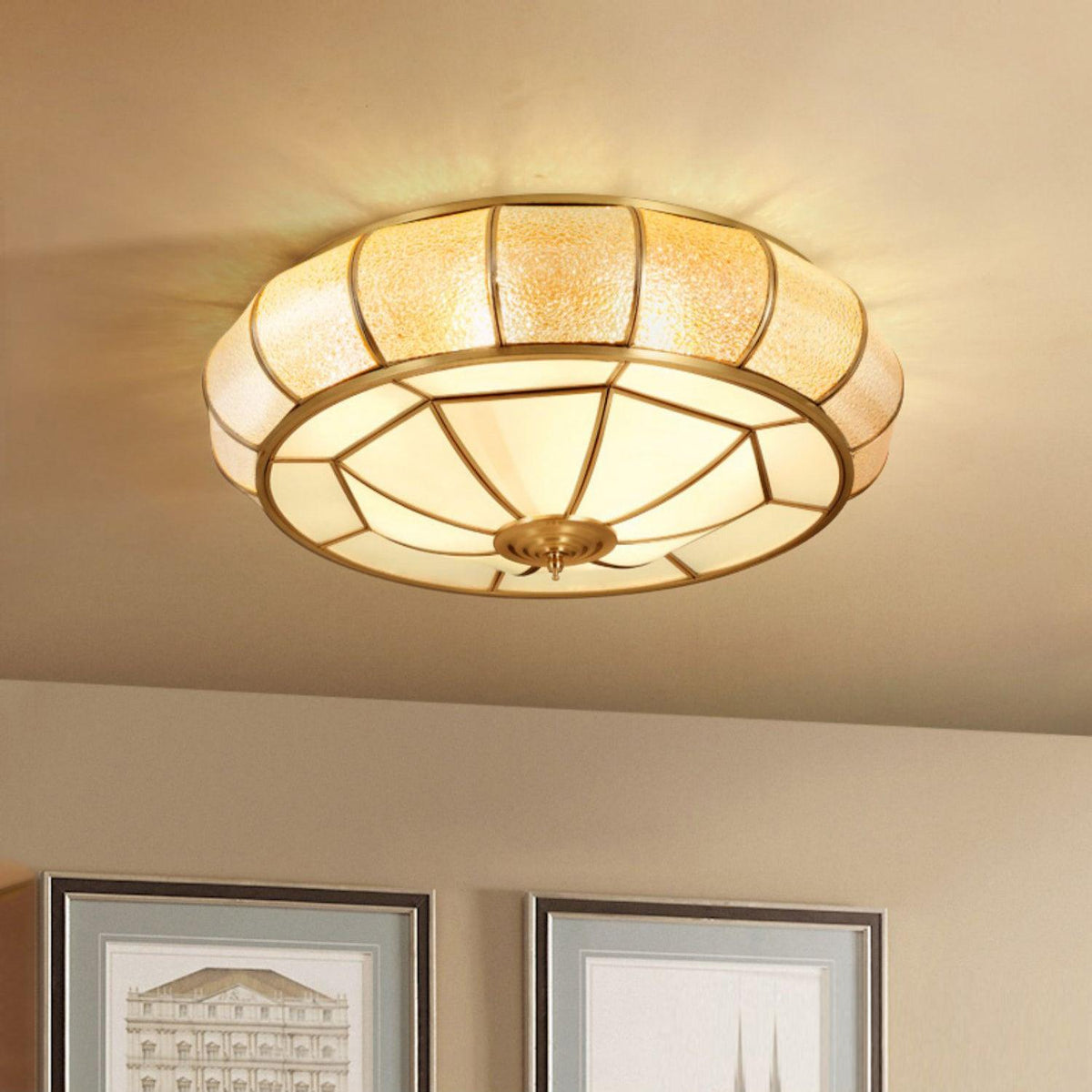 Deu Postmodern Luxury Drum Brass Glass Ceiling Light