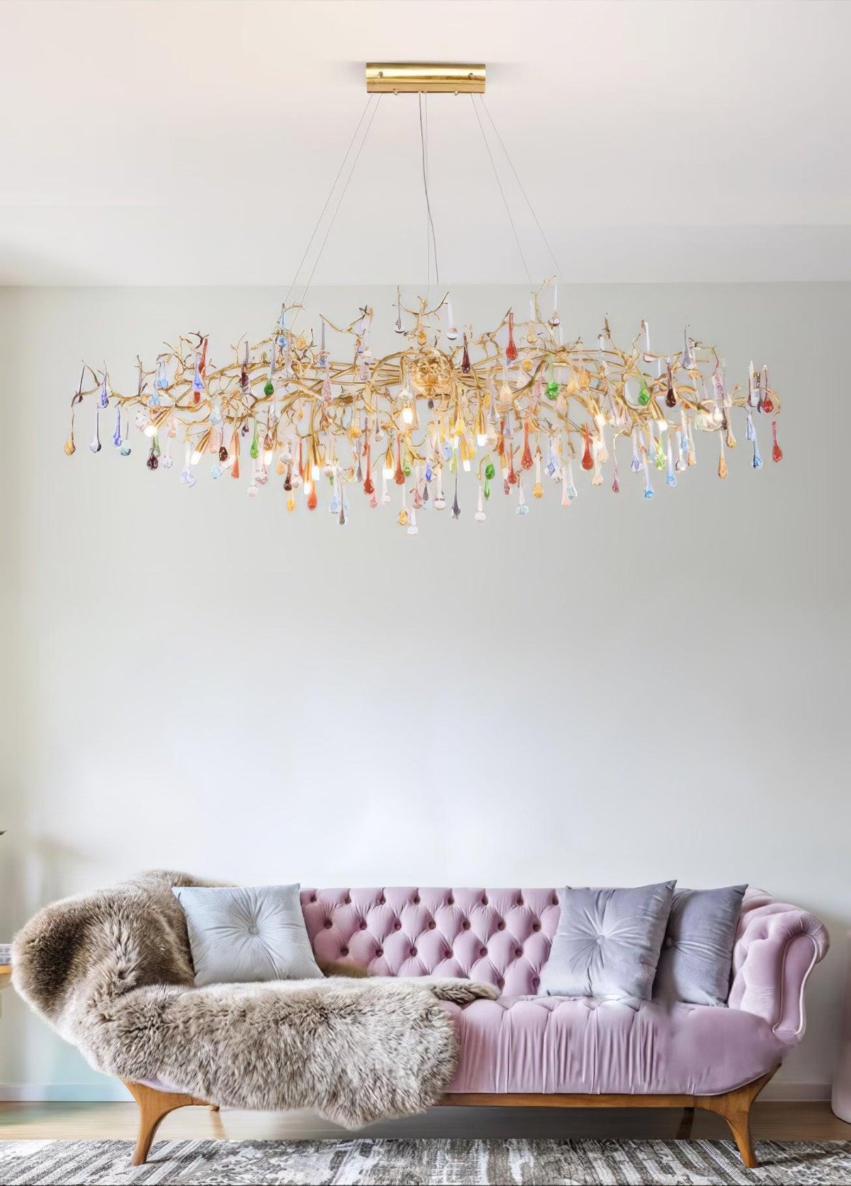 Brume Colorful Raindrop Brass Branch Chandelier
