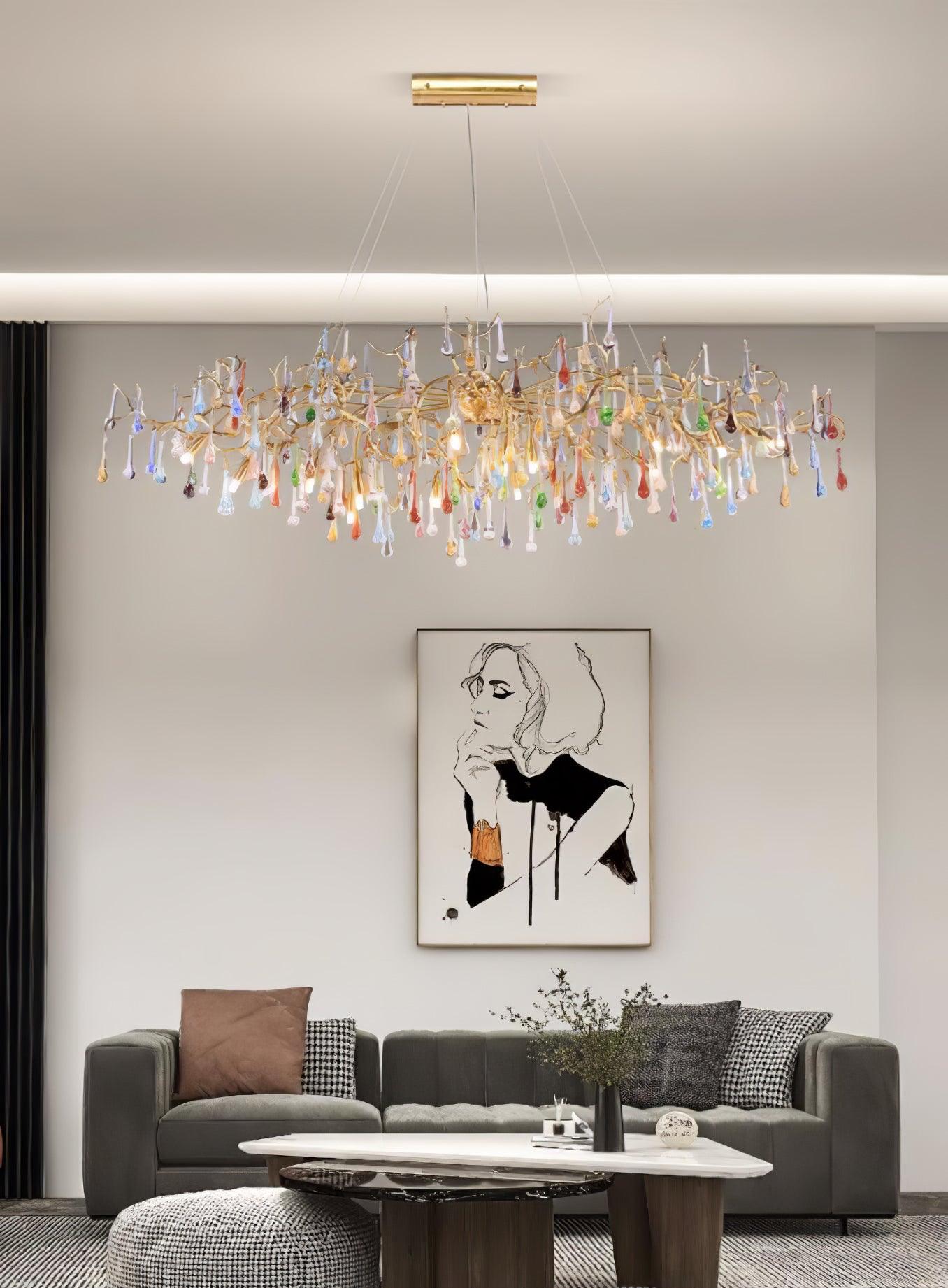 Brume Colorful Raindrop Brass Branch Chandelier