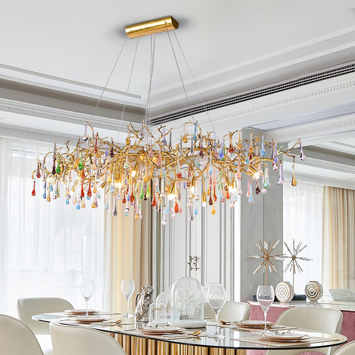 Brume Colorful Raindrop Brass Branch Chandelier
