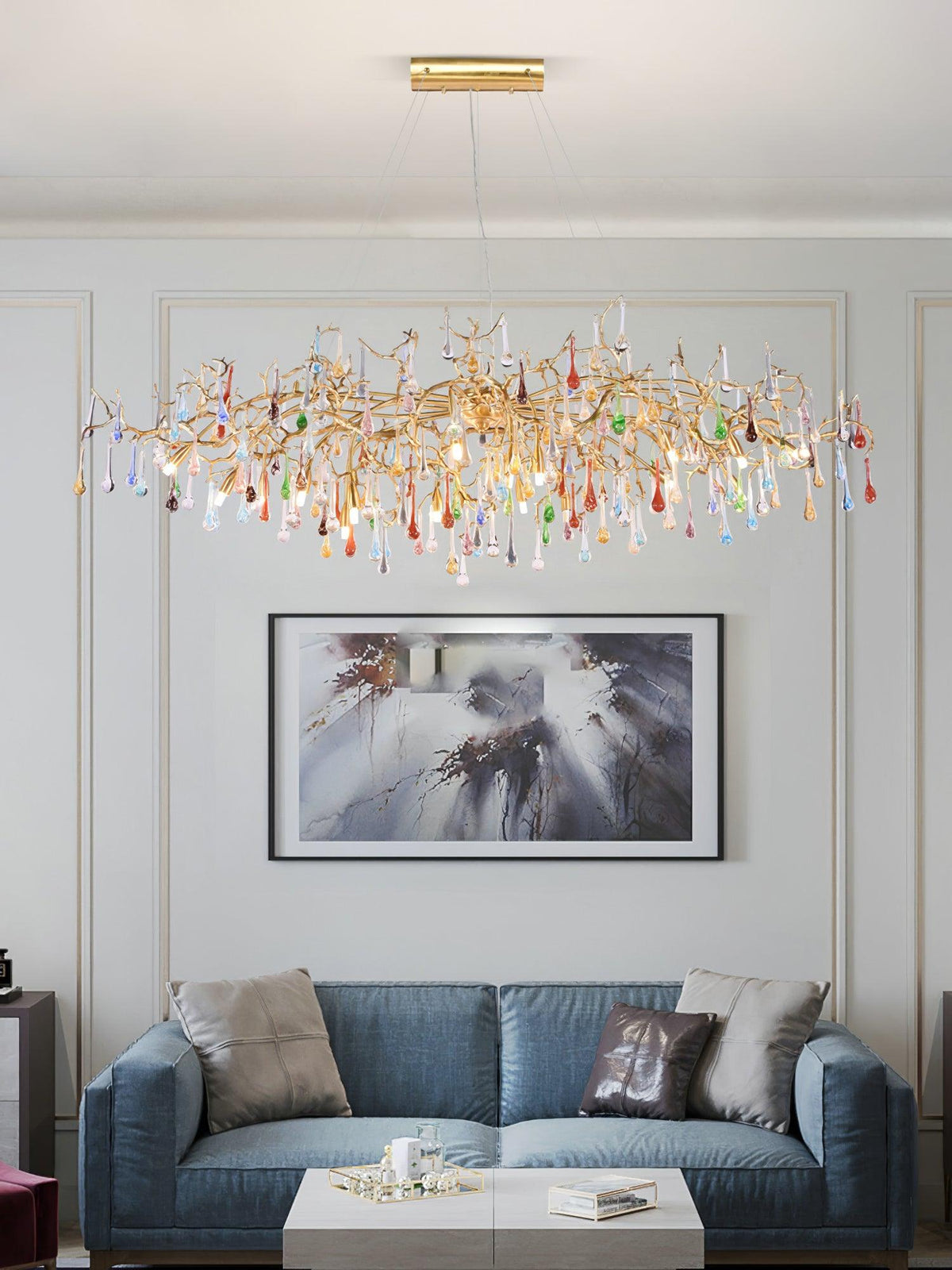 Brume Colorful Raindrop Brass Branch Chandelier