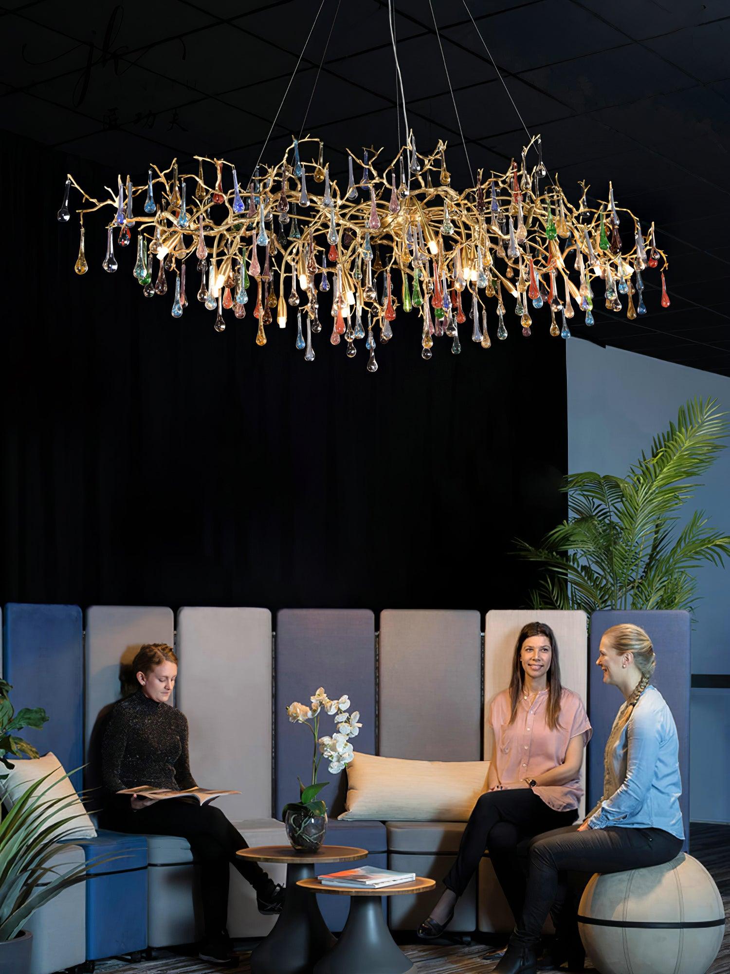 Brume Colorful Raindrop Brass Branch Chandelier