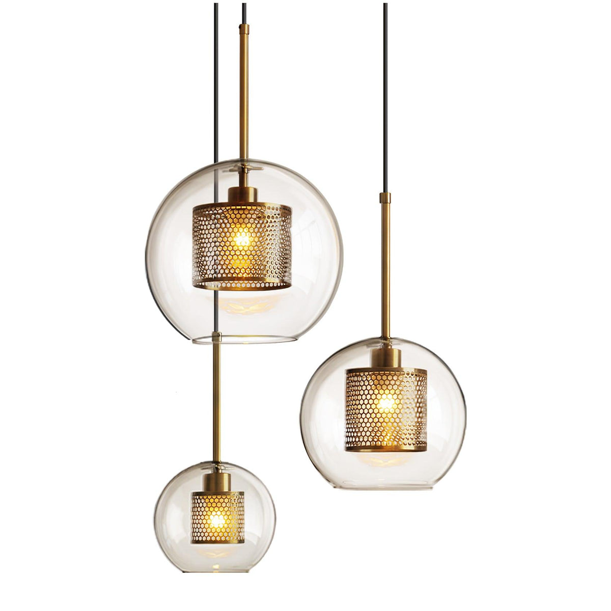 Eiruiella Pendant Lamp Glass Gold Mesh for Dining Room