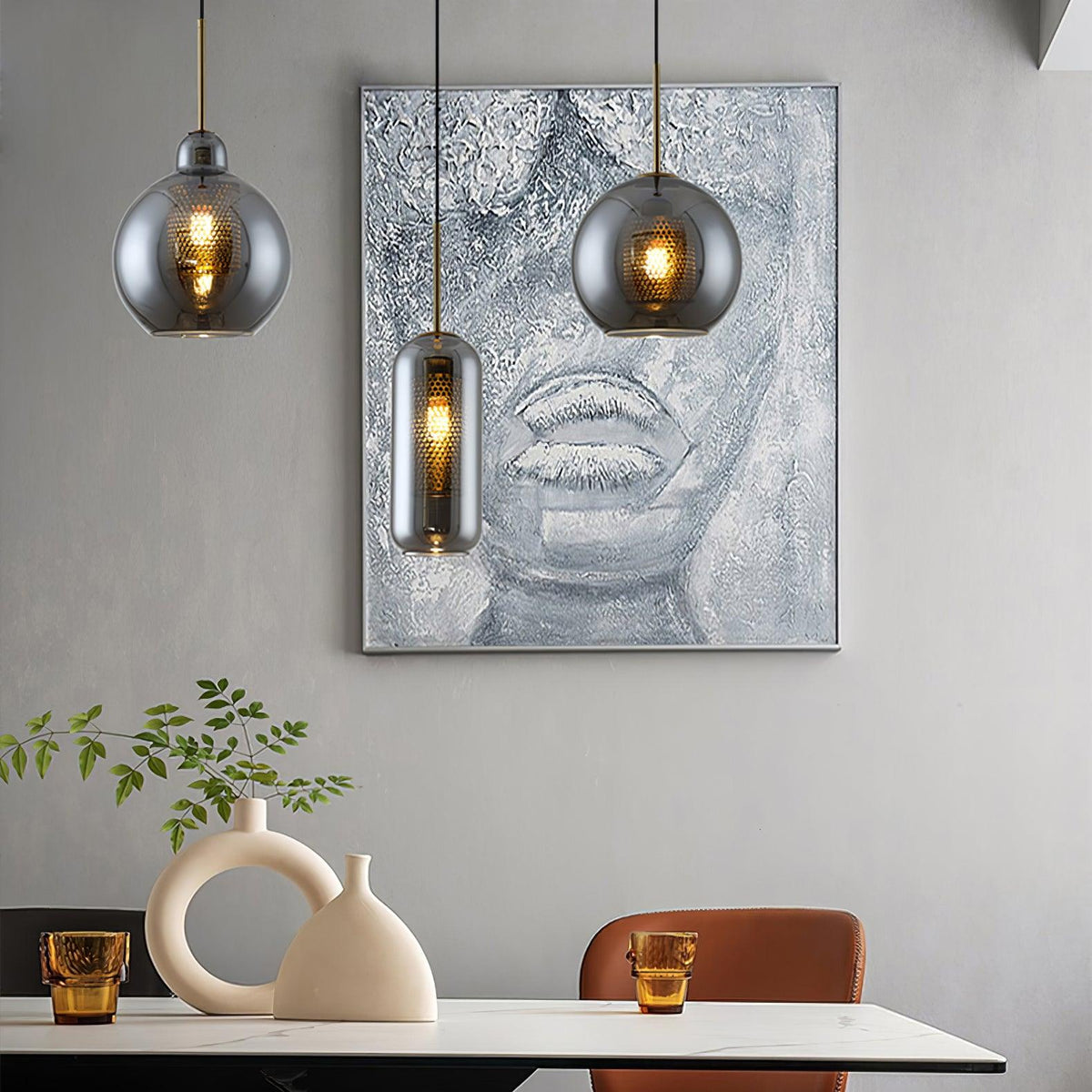 Eiruiella Pendant Lamp Glass Gold Mesh for Dining Room