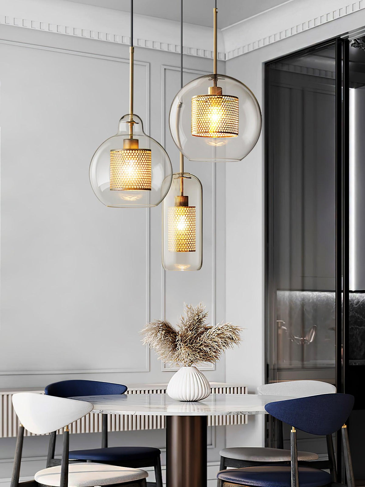 Eiruiella Pendant Lamp Glass Gold Mesh for Dining Room