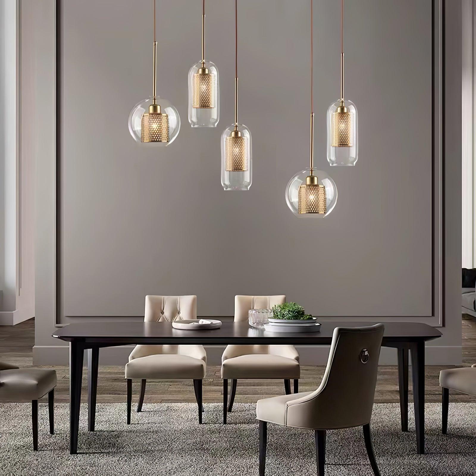 Eiruiella Pendant Lamp Glass Gold Mesh for Dining Room
