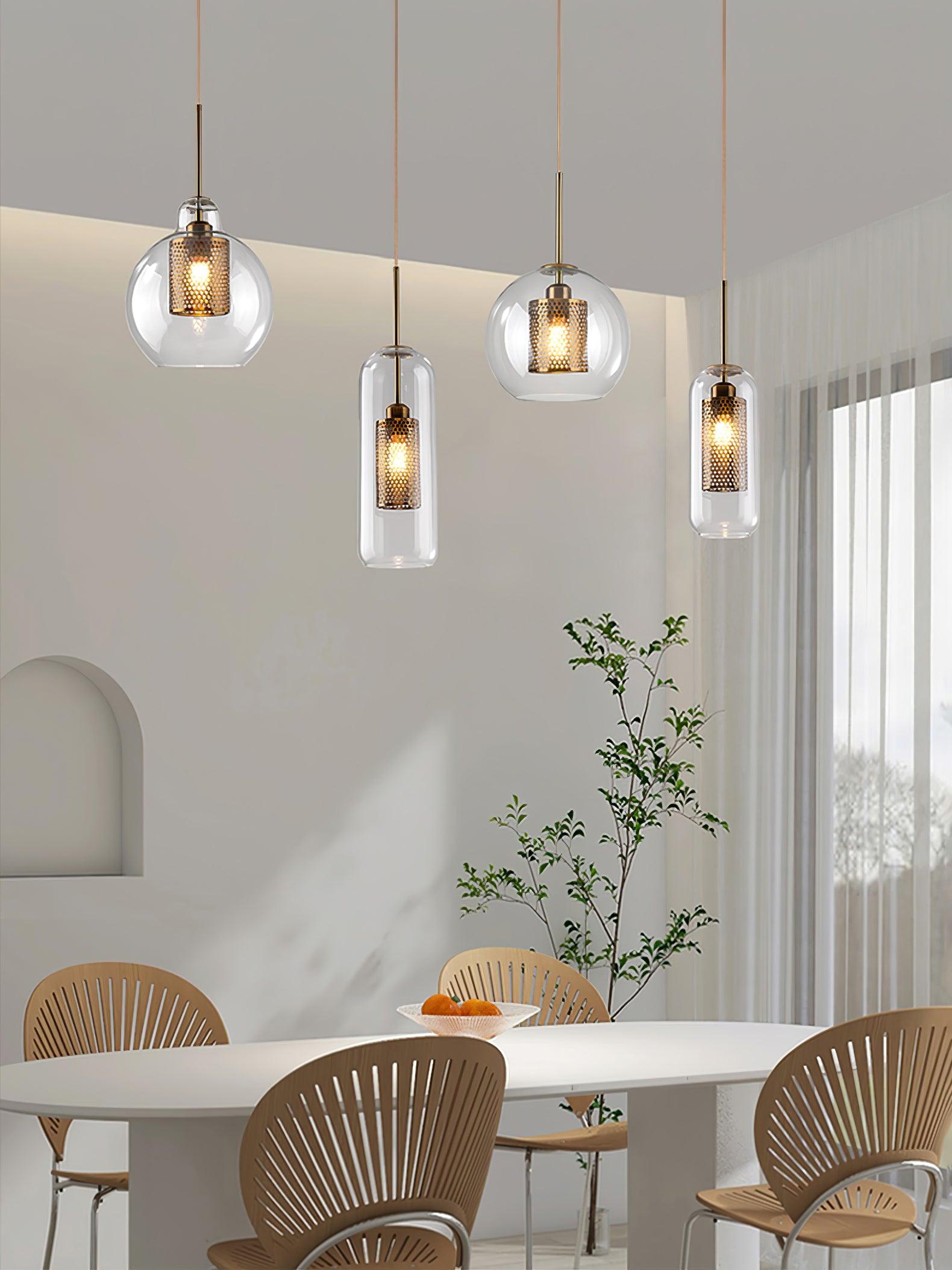 Eiruiella Pendant Lamp Glass Gold Mesh for Dining Room