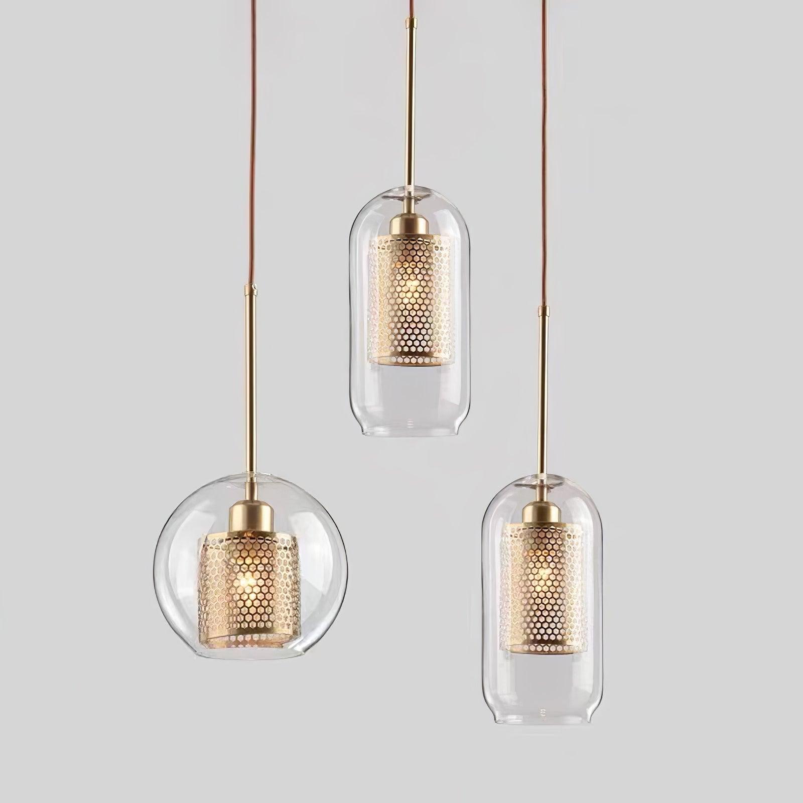 Eiruiella Pendant Lamp Glass Gold Mesh for Dining Room