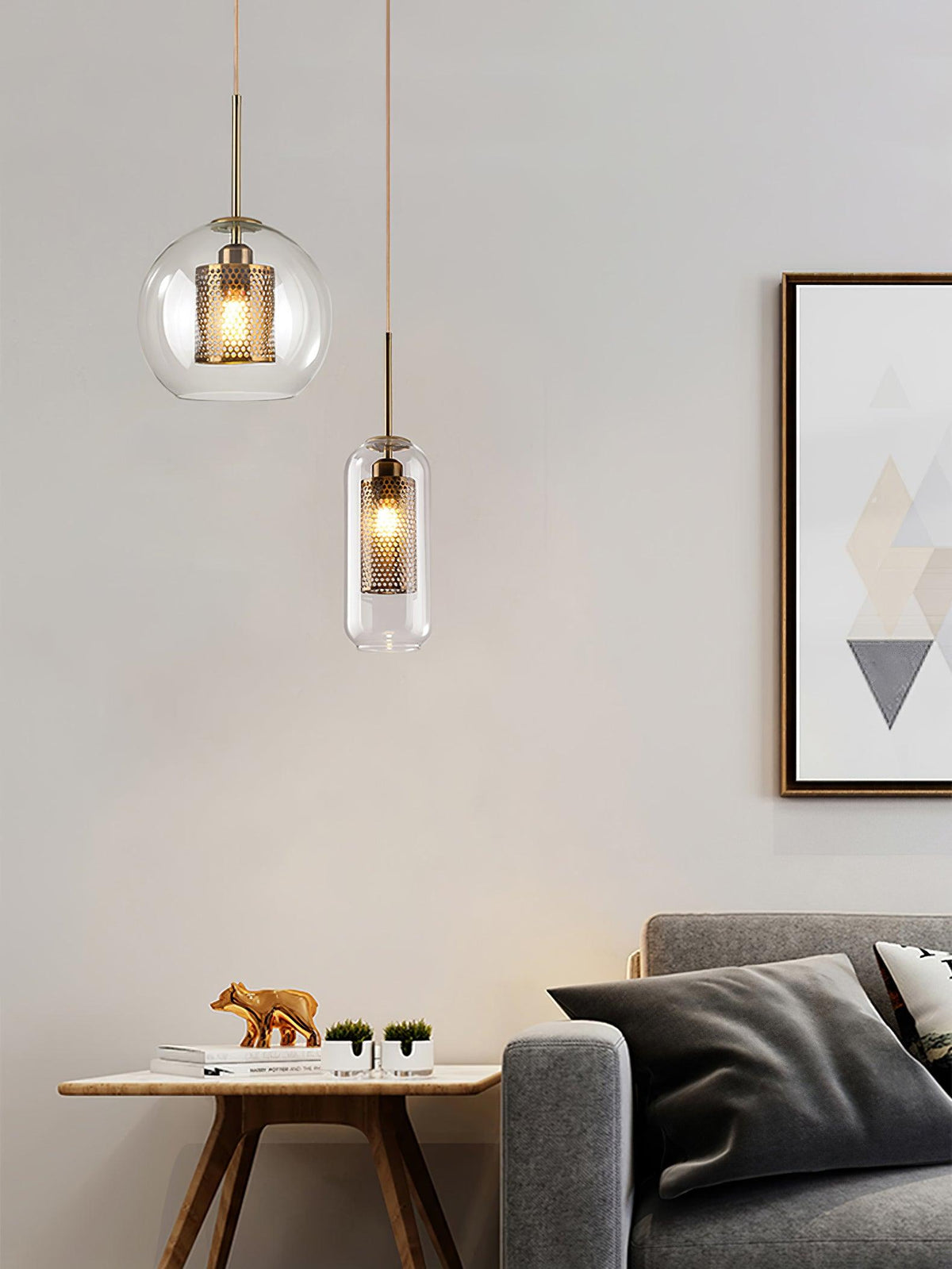 Eiruiella Pendant Lamp Glass Gold Mesh for Dining Room