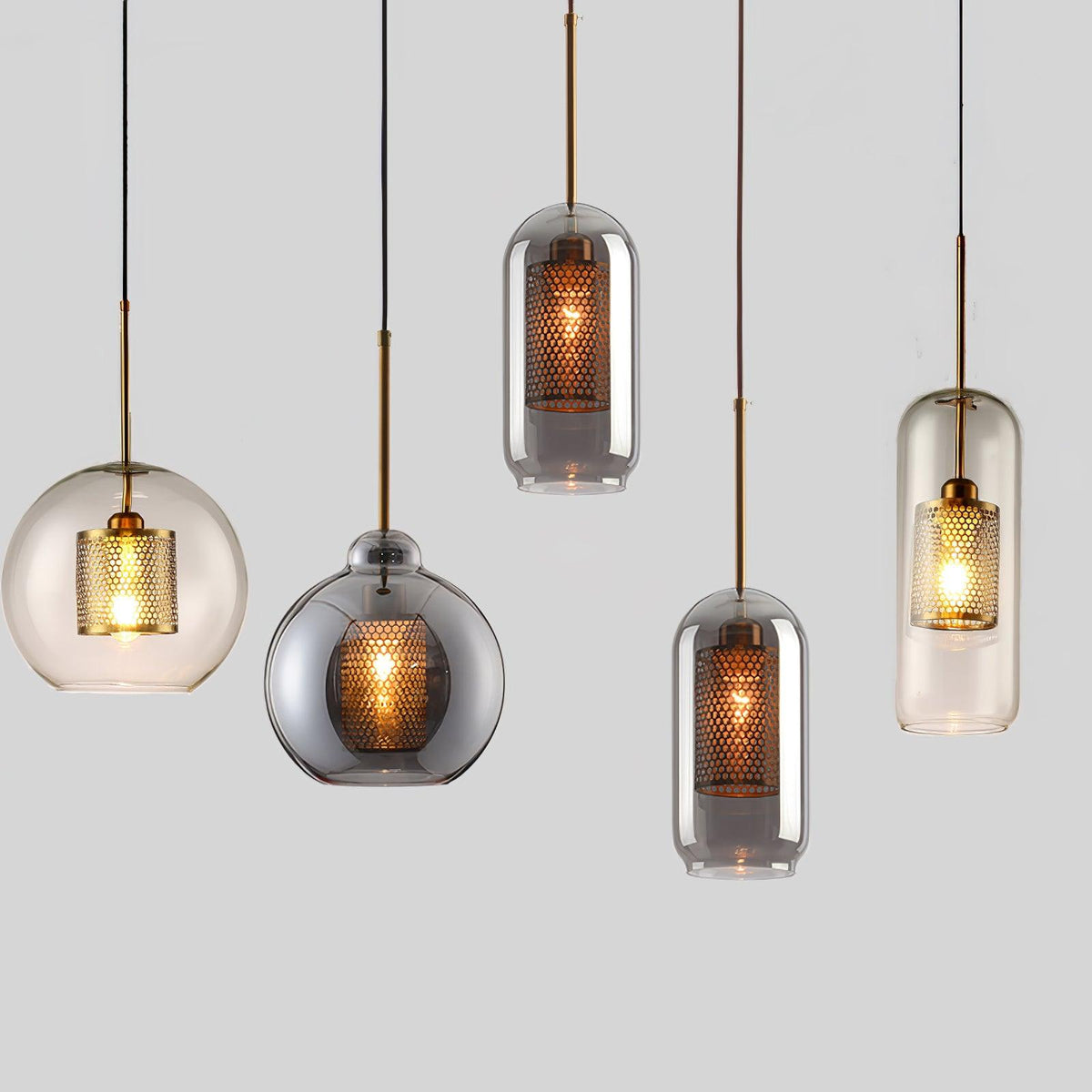 Eiruiella Pendant Lamp Glass Gold Mesh for Dining Room