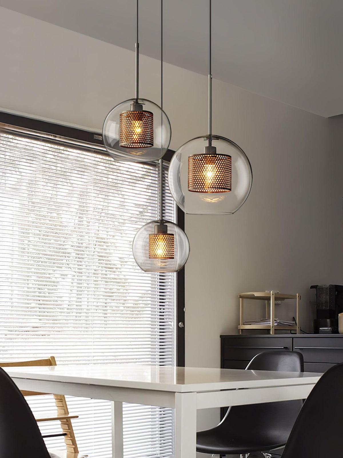 Eiruiella Pendant Lamp Glass Gold Mesh for Dining Room
