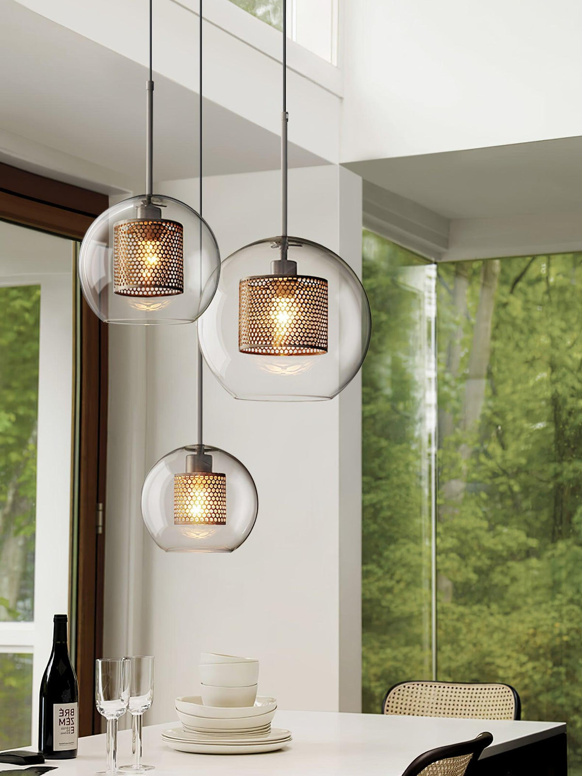 Eiruiella Pendant Lamp Glass Gold Mesh for Dining Room