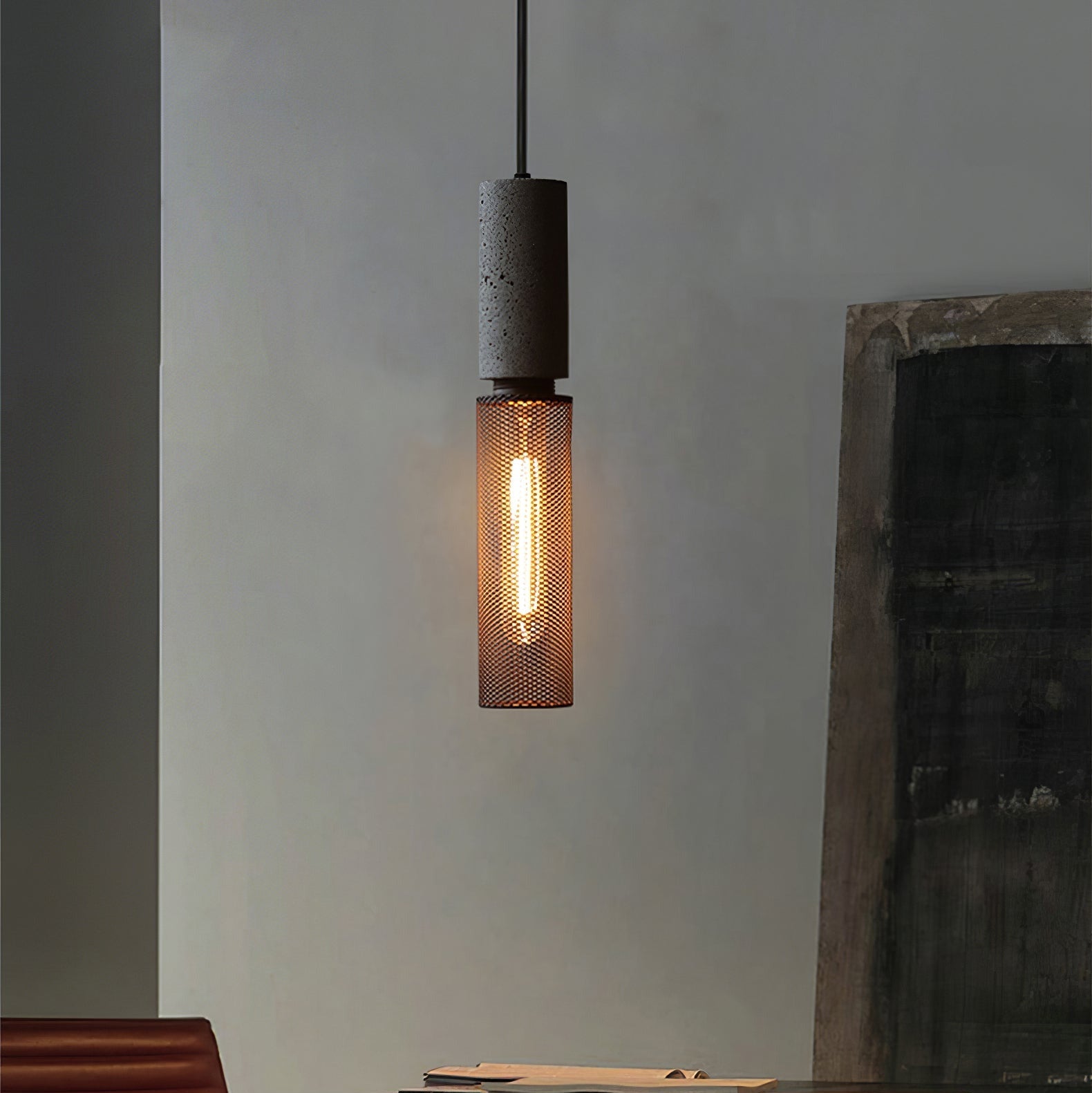 Arisha Industrial Cylindrical Pendant Light, Cement Wabi-Sabi - Neutral Decor