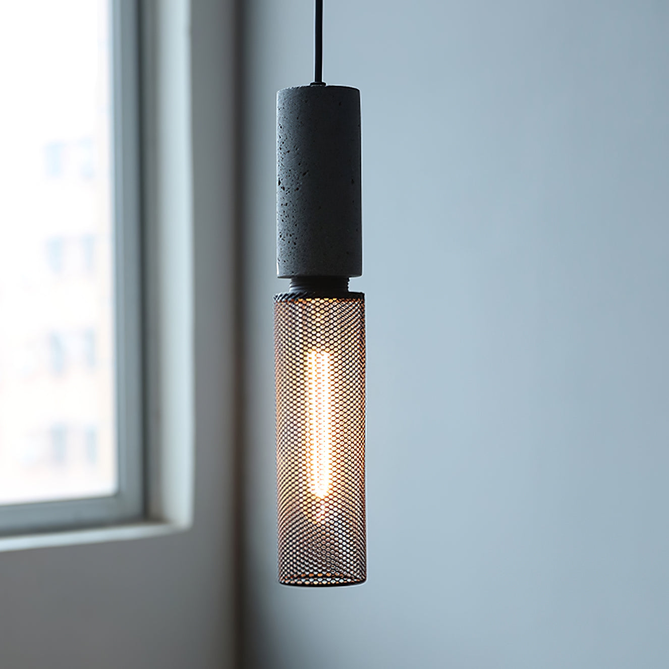 Arisha Industrial Cylindrical Pendant Light, Cement Wabi-Sabi - Neutral Decor