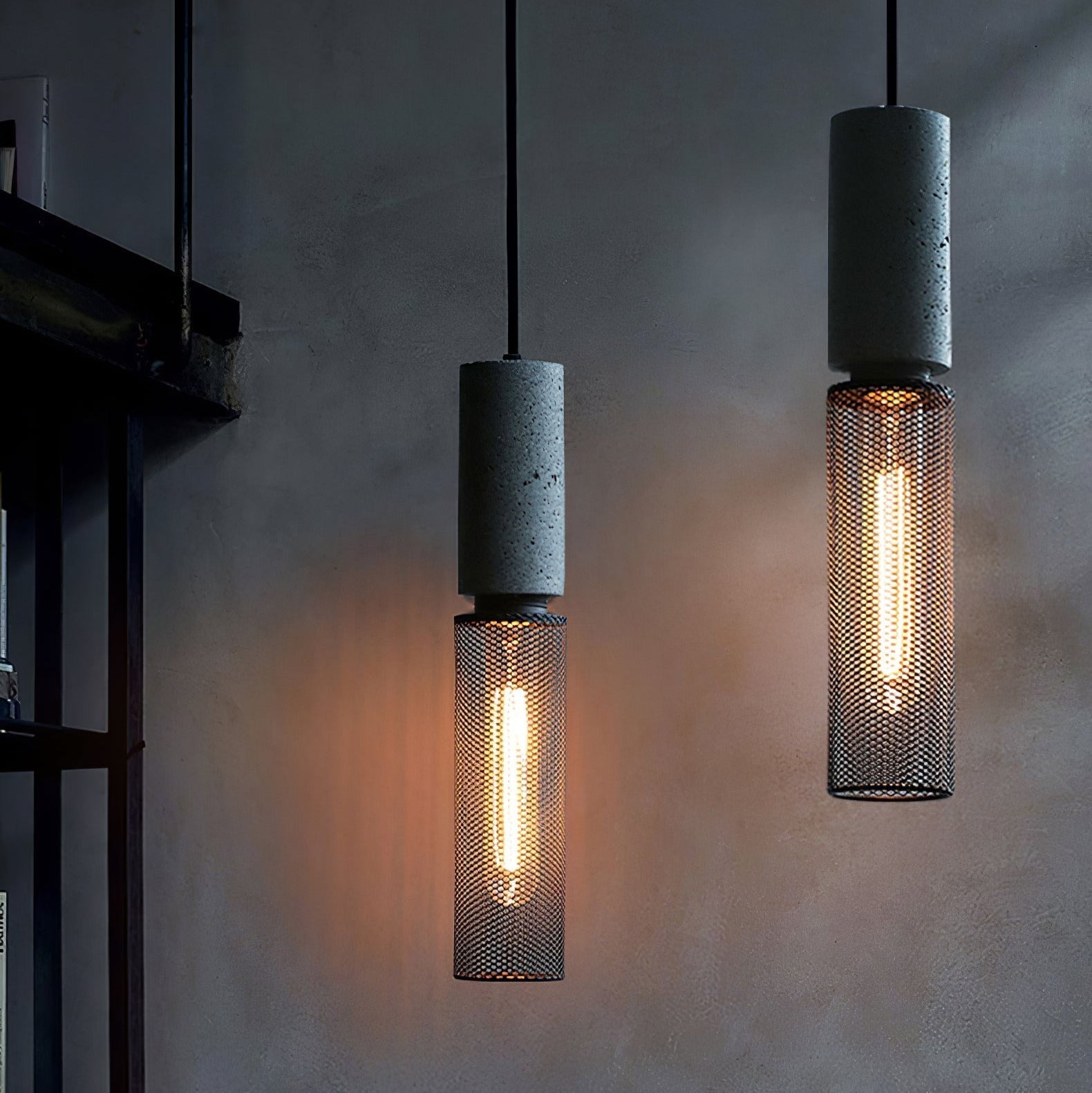 Arisha Industrial Cylindrical Pendant Light, Cement Wabi-Sabi - Neutral Decor
