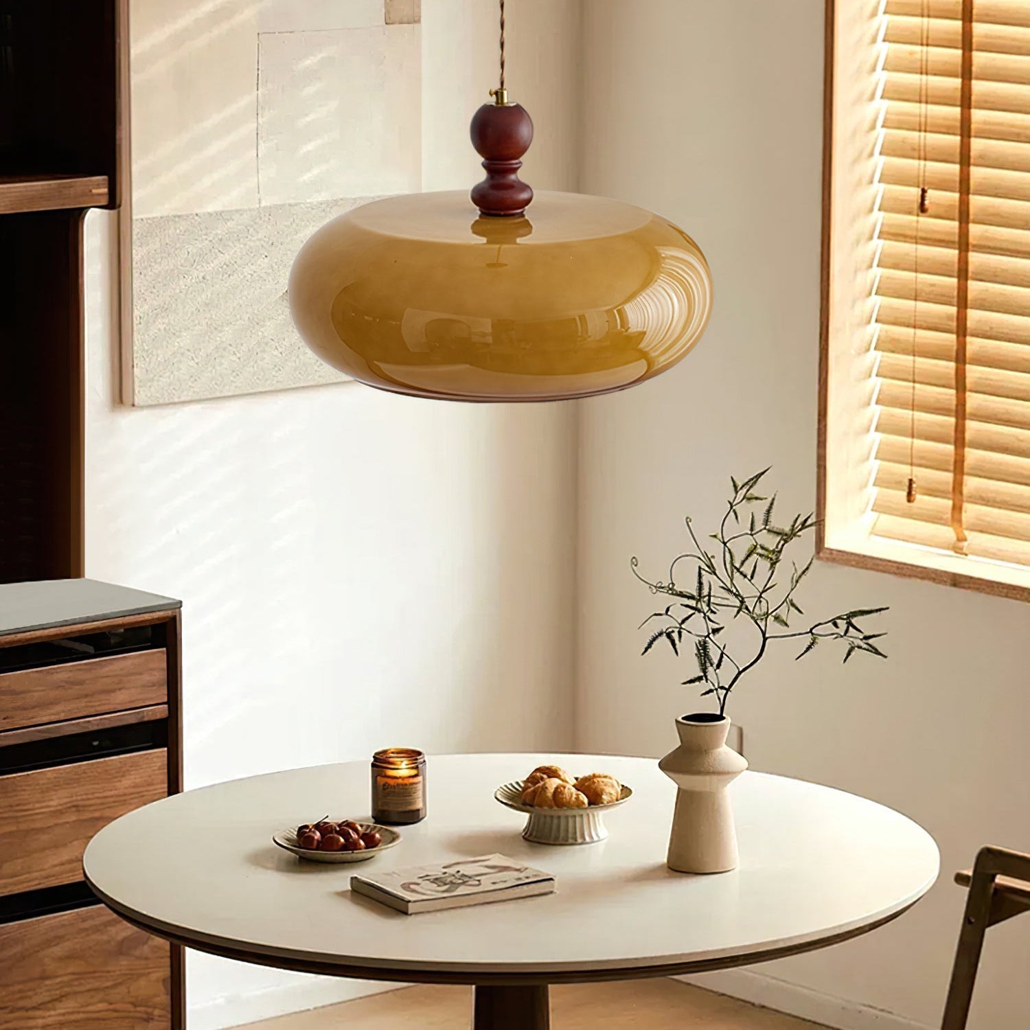 Eldom Amber Glass Shade Pendant Light - Neutral Decor