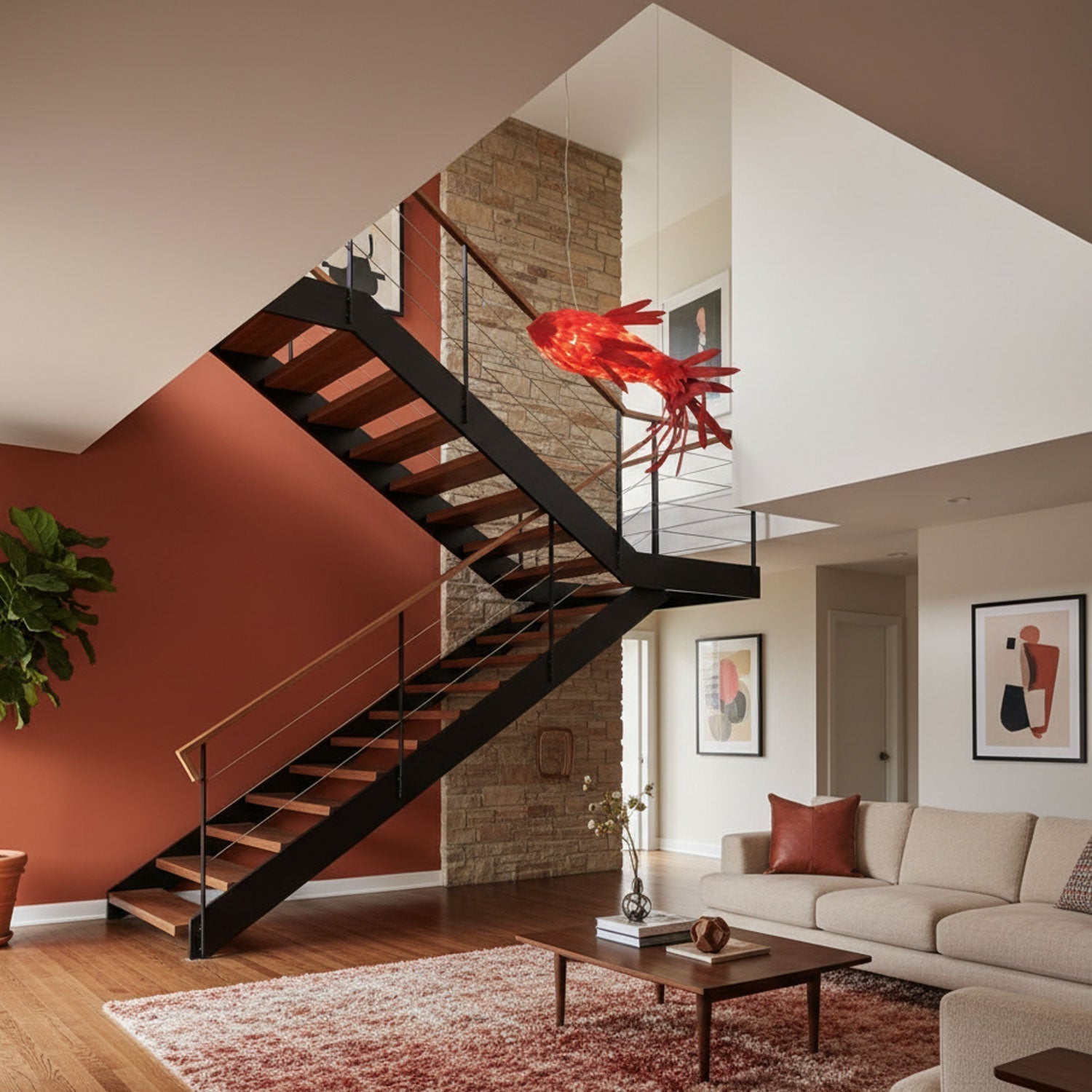 Aureline Crimson Swirl Koi Chandelier