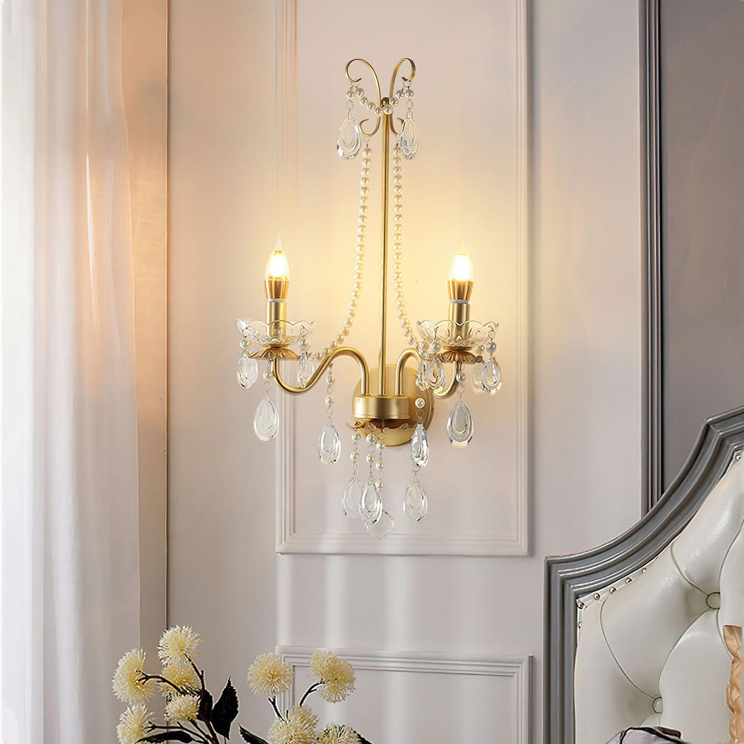 Nydoraris Elegance Pearl Chain Crystal Wall Lamp