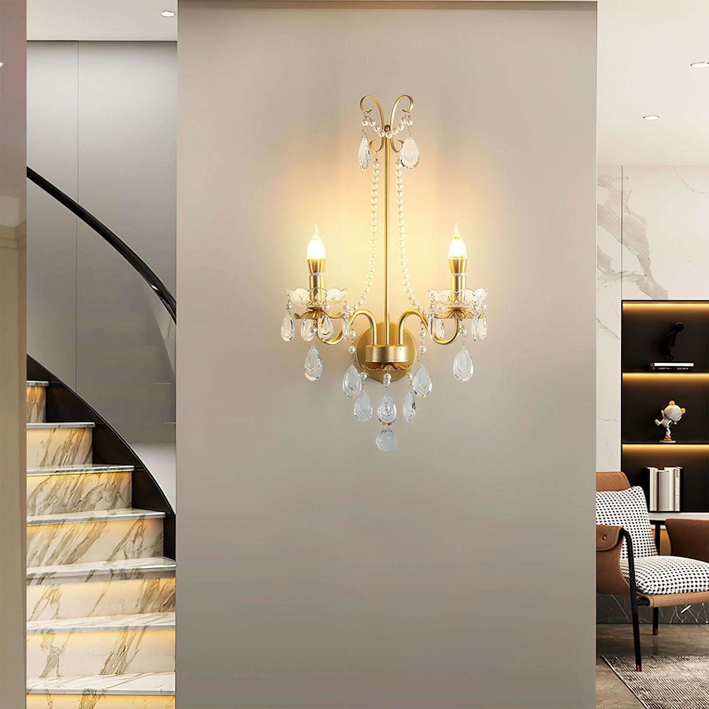 Nydoraris Elegance Pearl Chain Crystal Wall Lamp
