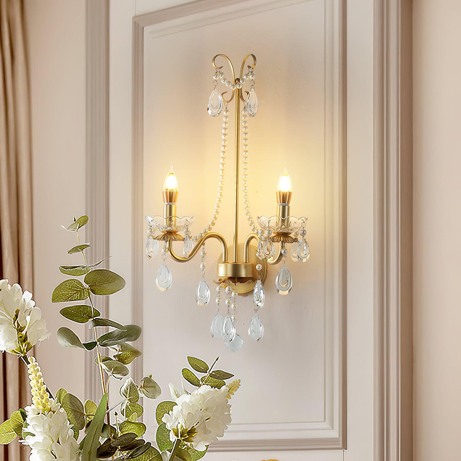 Nydoraris Elegance Pearl Chain Crystal Wall Lamp