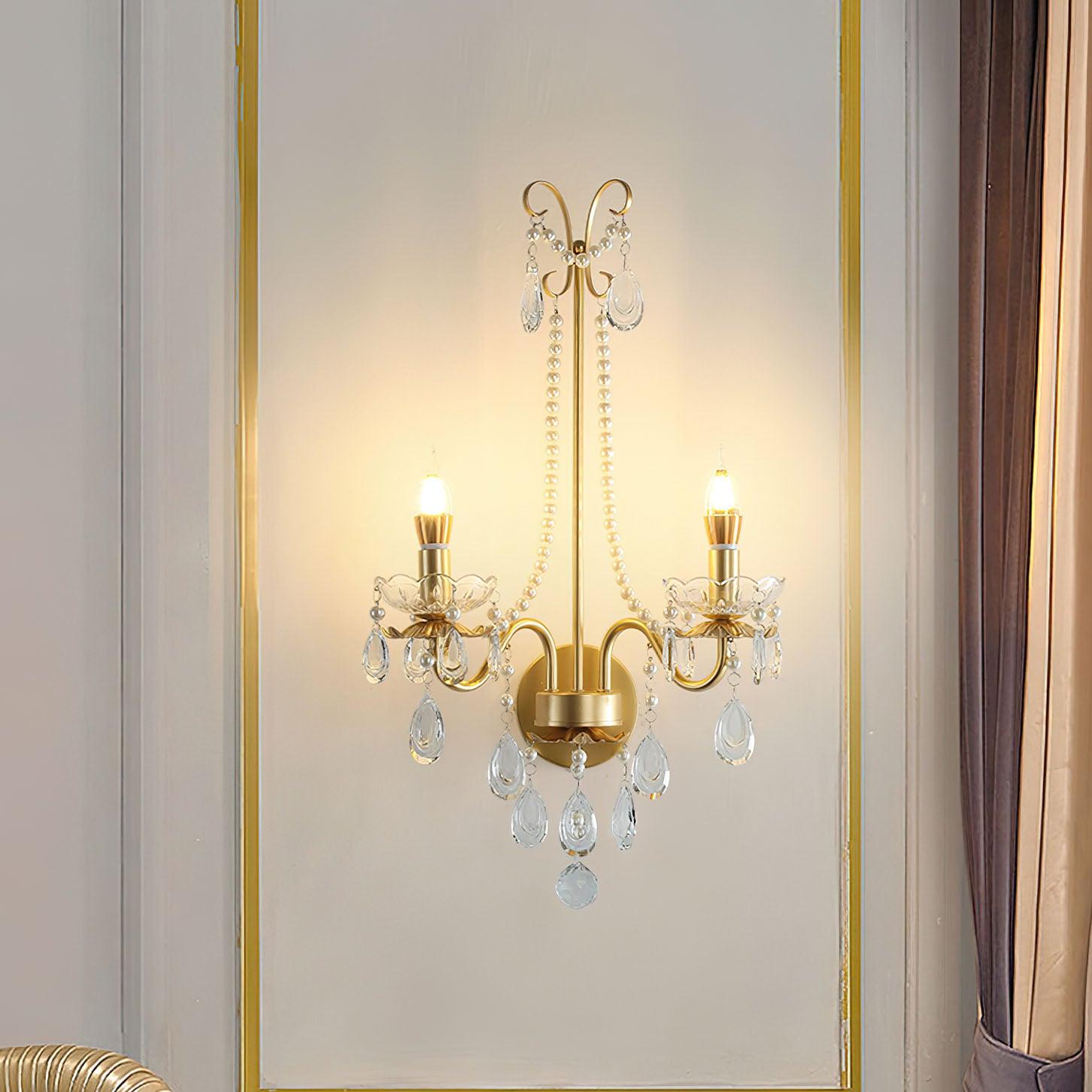 Nydoraris Elegance Pearl Chain Crystal Wall Lamp
