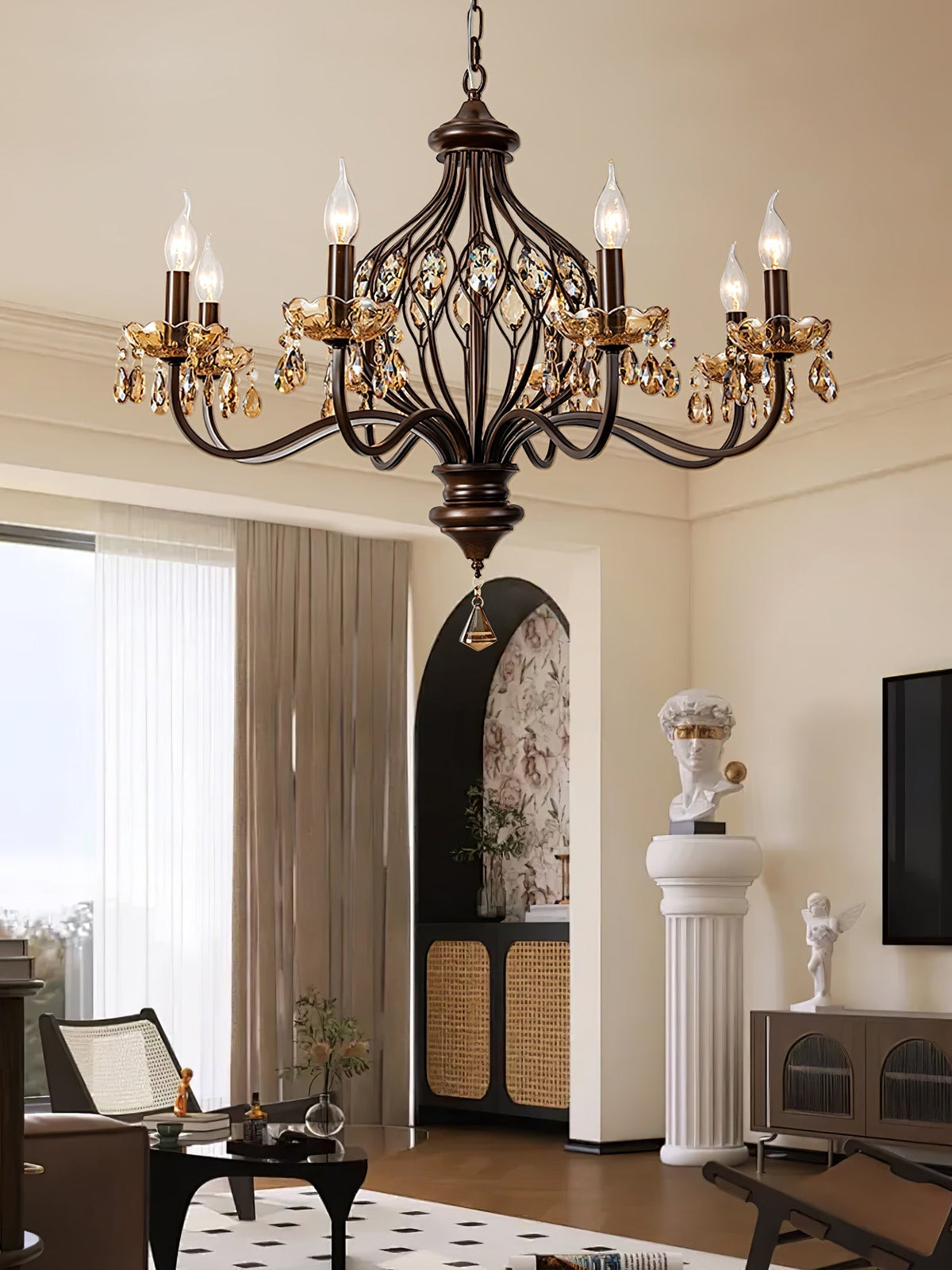 Enorel Vintage Bronze Crystal Chandelier