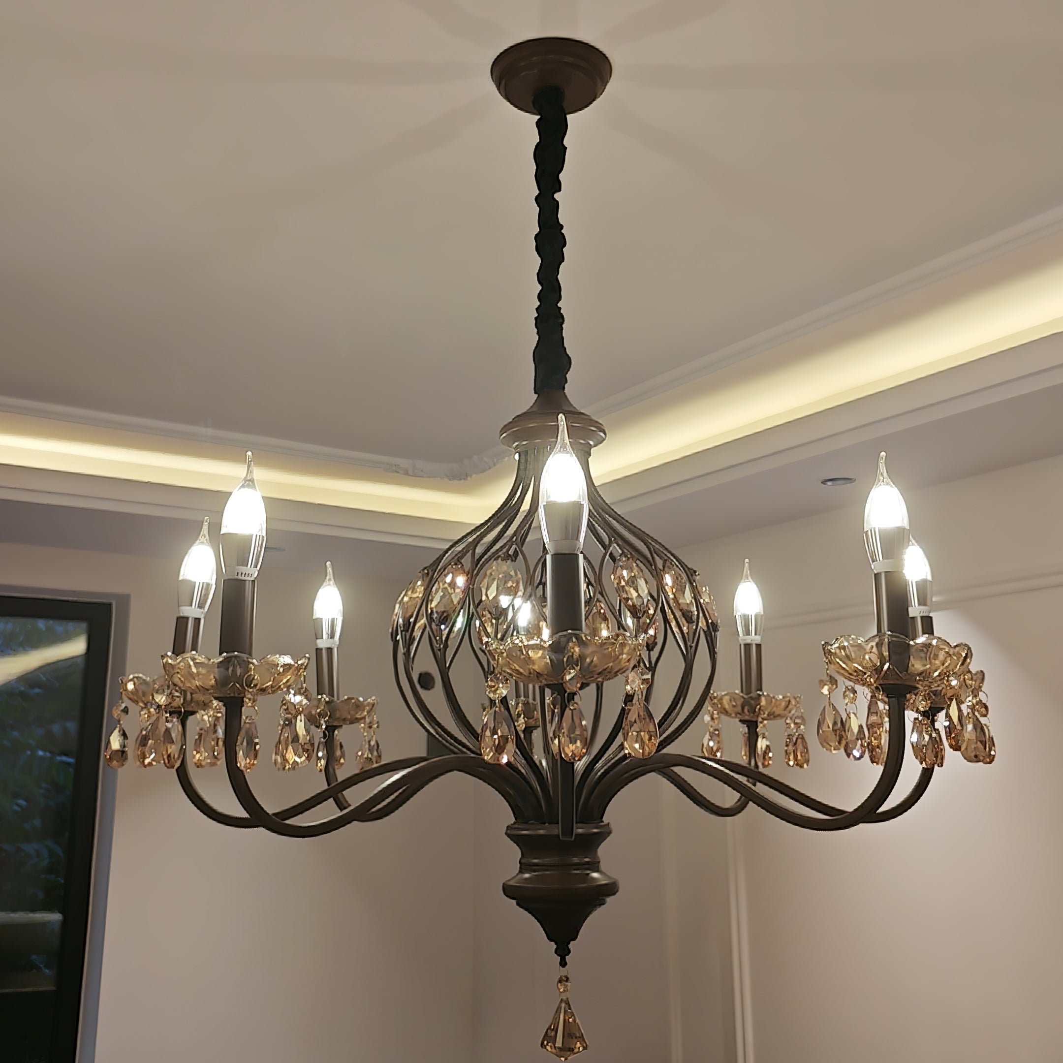 Enorel Vintage Bronze Crystal Chandelier