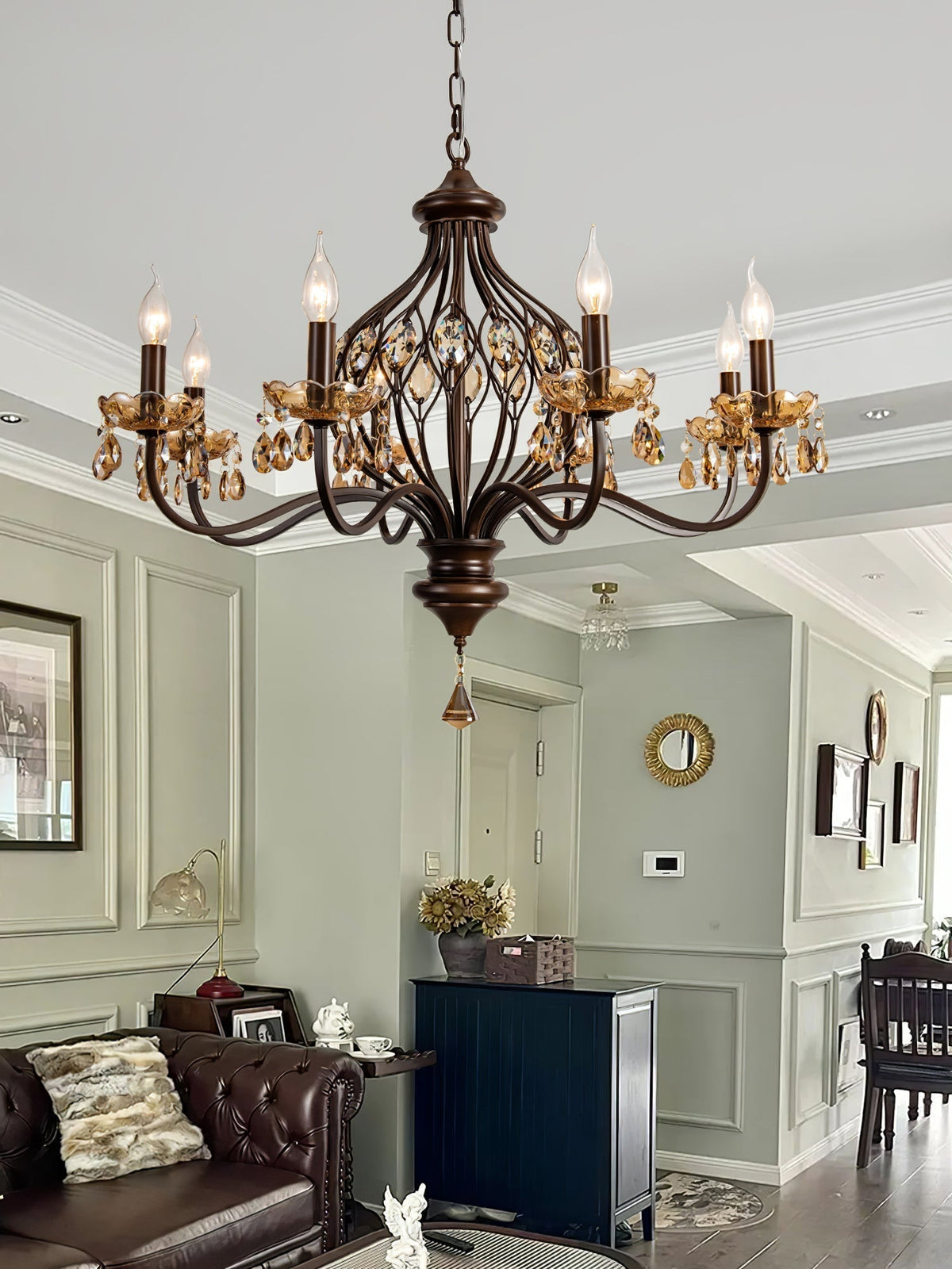 Enorel Vintage Bronze Crystal Chandelier
