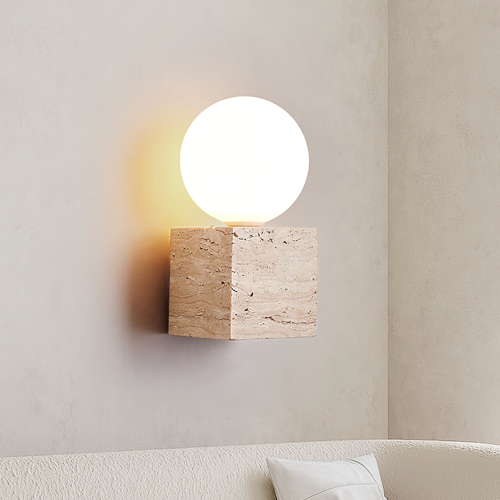 Eurlaean Cube-Base Travertine Wall Light