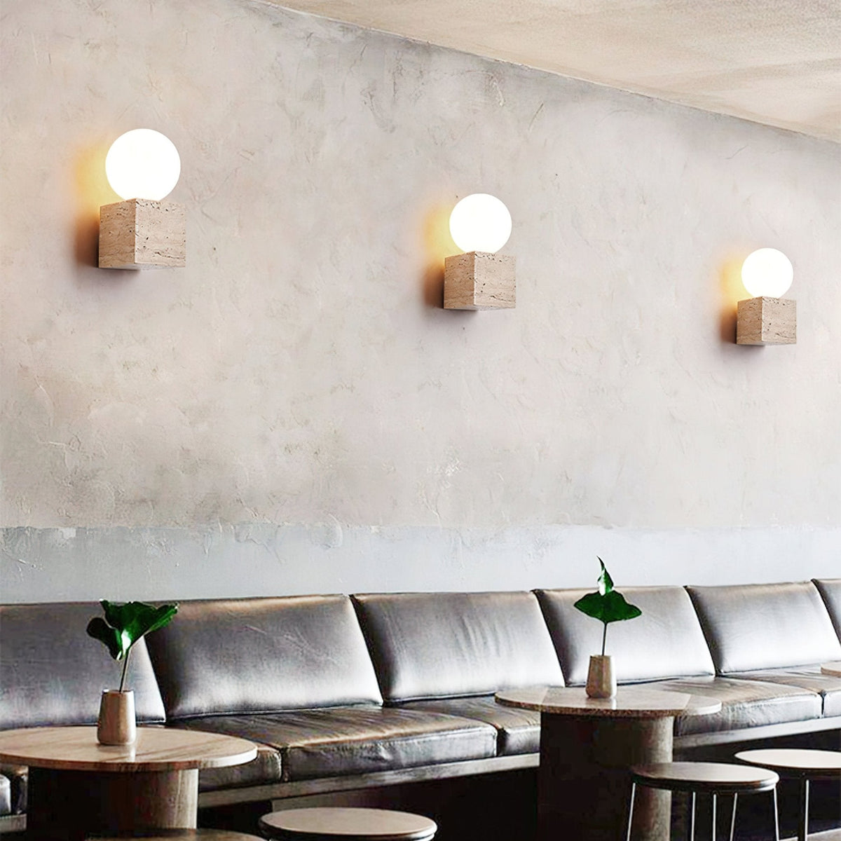 Eurlaean Cube-Base Travertine Wall Light