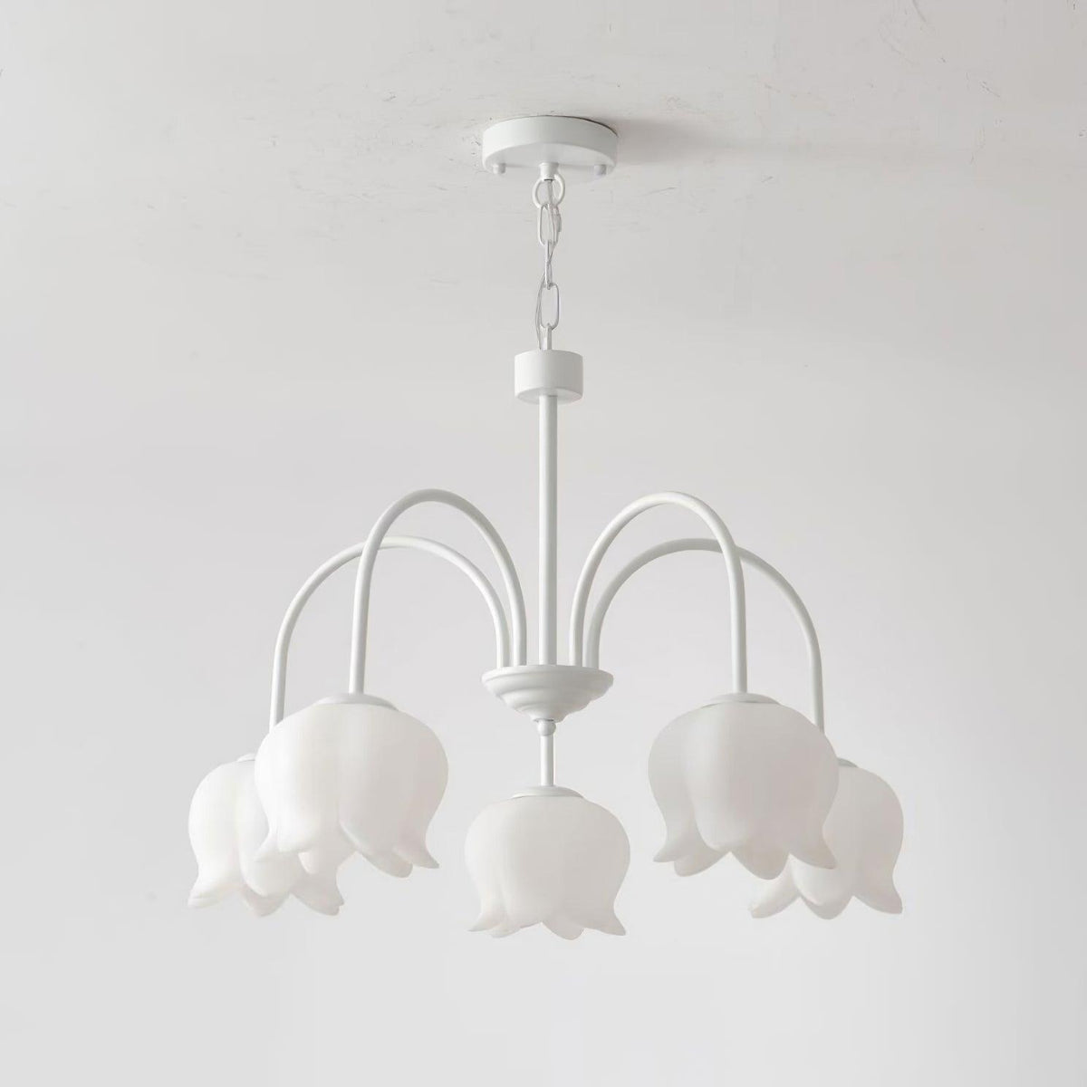 Veleissa Chandelier Bell Shade Curved Arm White Floral Elegant