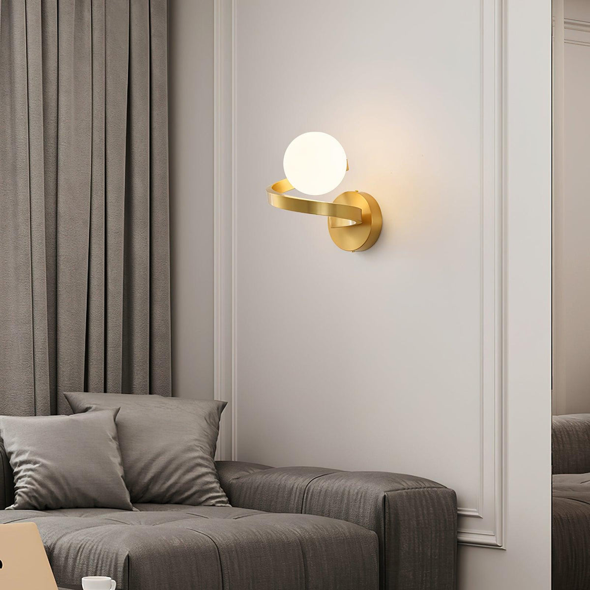 Yvian Curved Modern Minimalist Brass Glass Wall Lamp