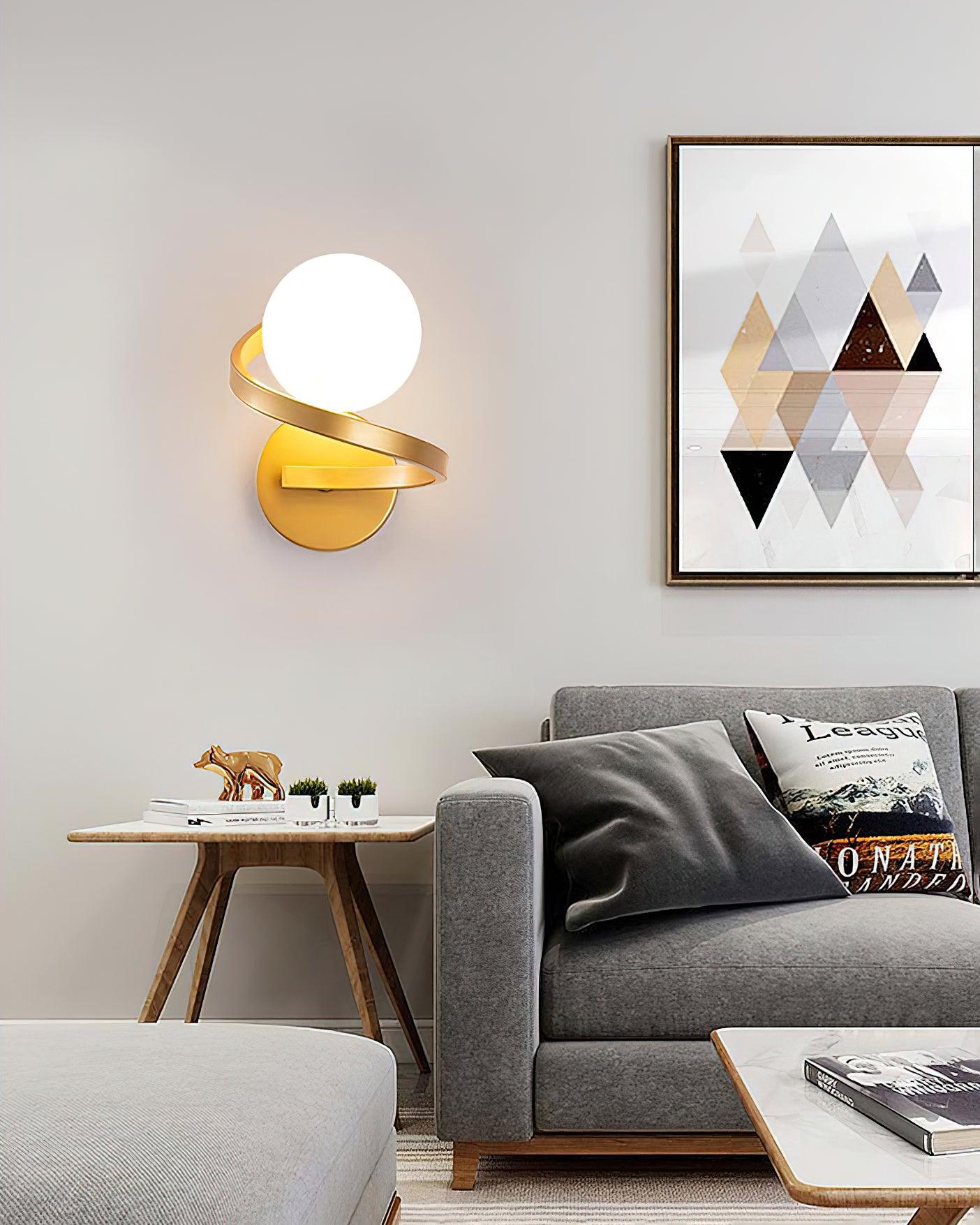 Yvian Curved Modern Minimalist Brass Glass Wall Lamp