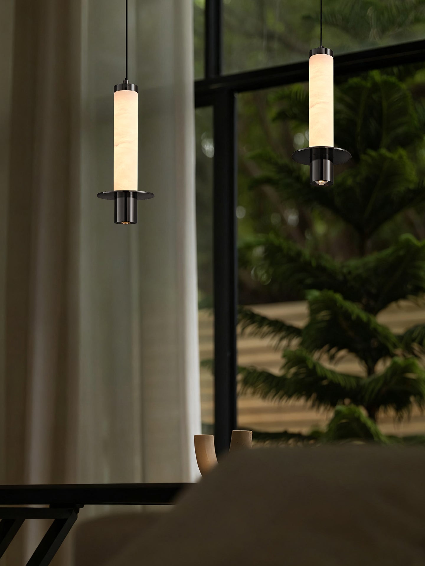 Eirenelia Slim Alabaster Cylindrical Pendant Lamp