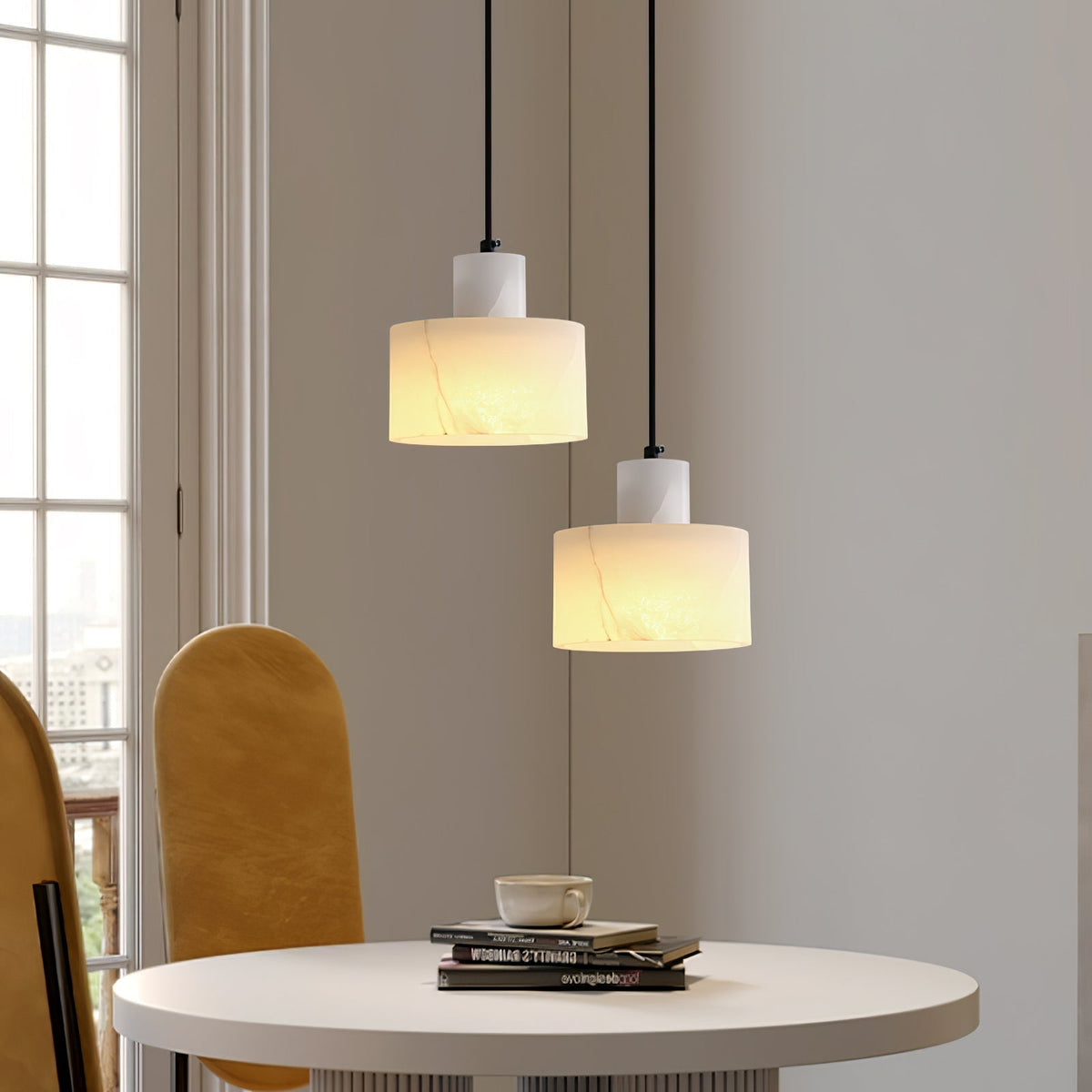 Alabaster Pendant Lgiht Dual Cylindrical