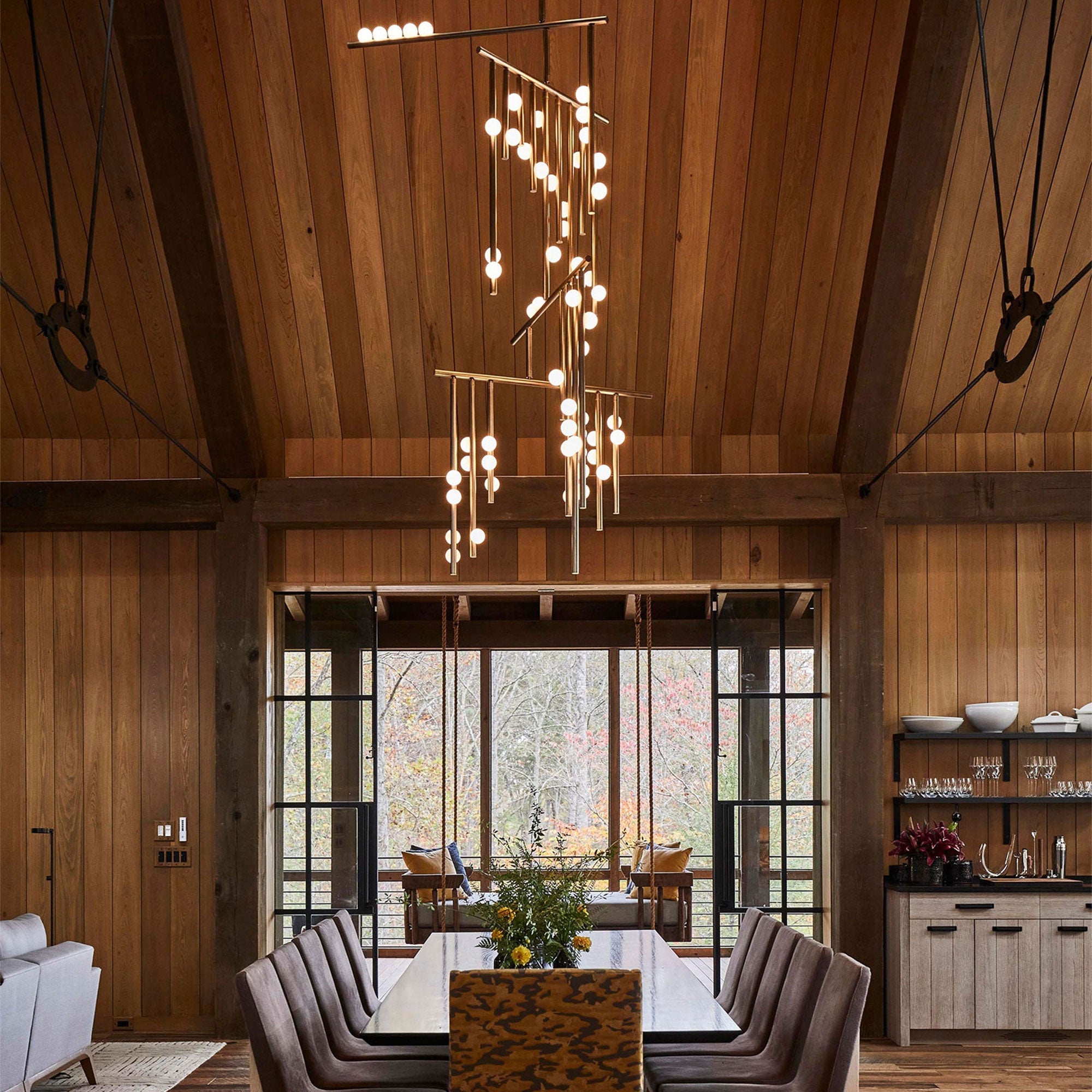 Miraview Brass Glass Drop Chandelier