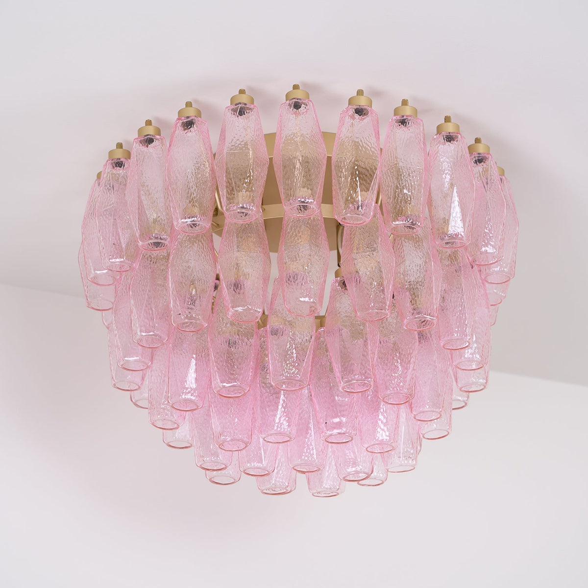 Celelaya Ceiling Lamp Poliedri Pink Murano Glass Layered Flush Mount