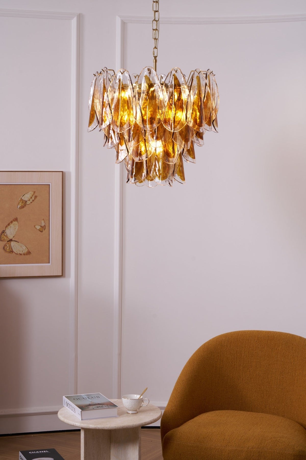 Lioraora Chandelier Amber Leaf Glass Layered Organic Warmth